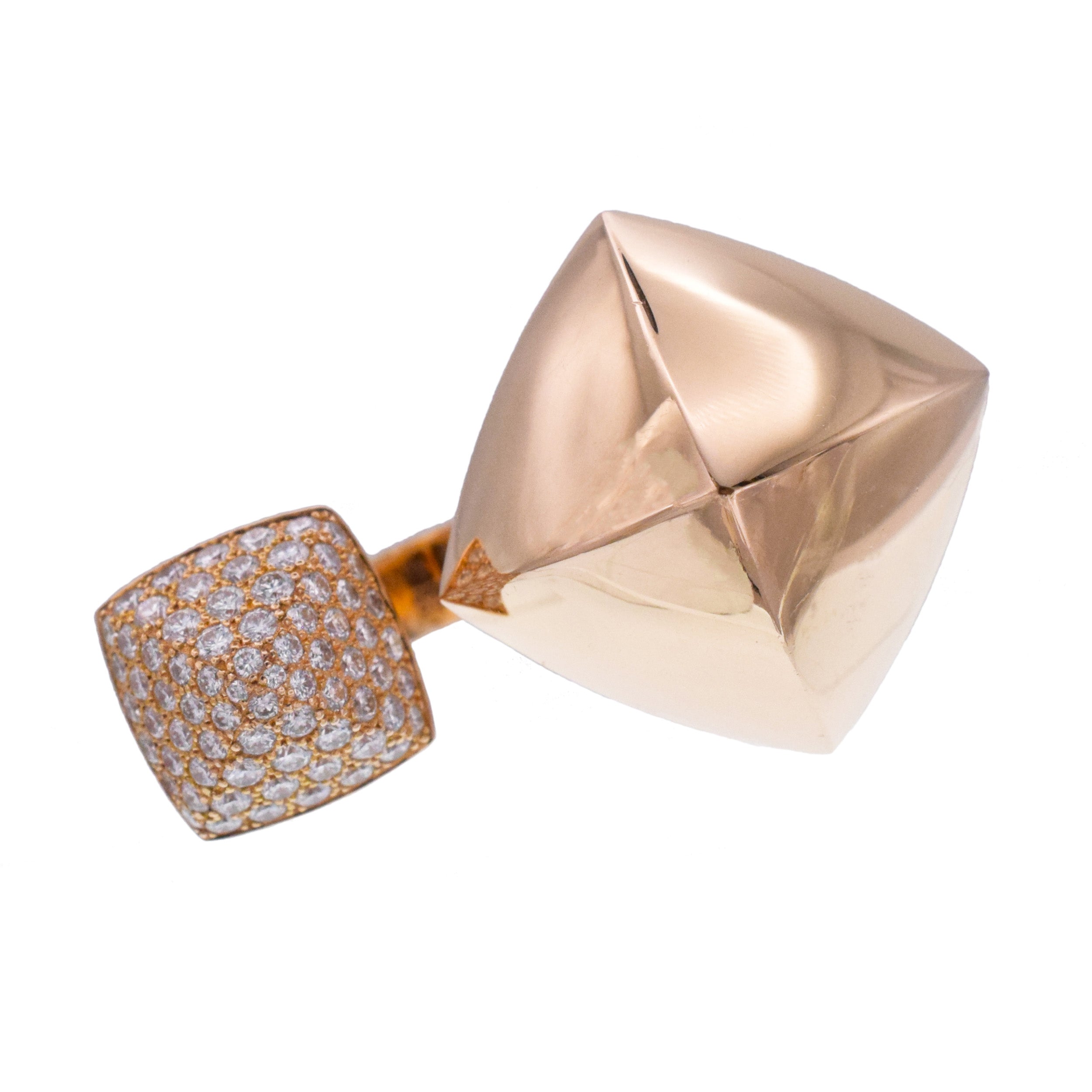Hermes ' Collier De Chiens ' Double Pyramid Ring In 18k Rose Gold
