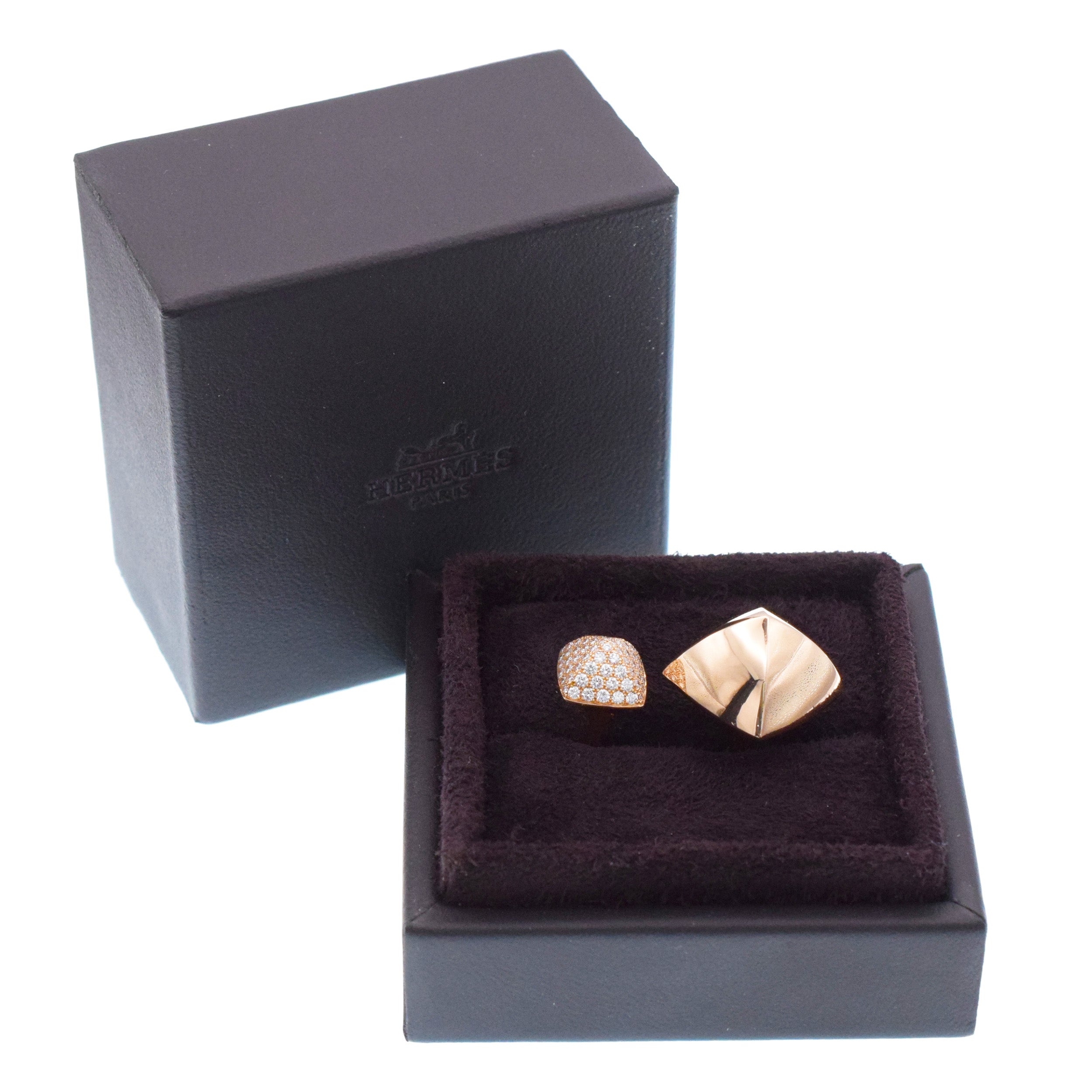 Hermes ' Collier De Chiens ' Double Pyramid Ring In 18k Rose Gold