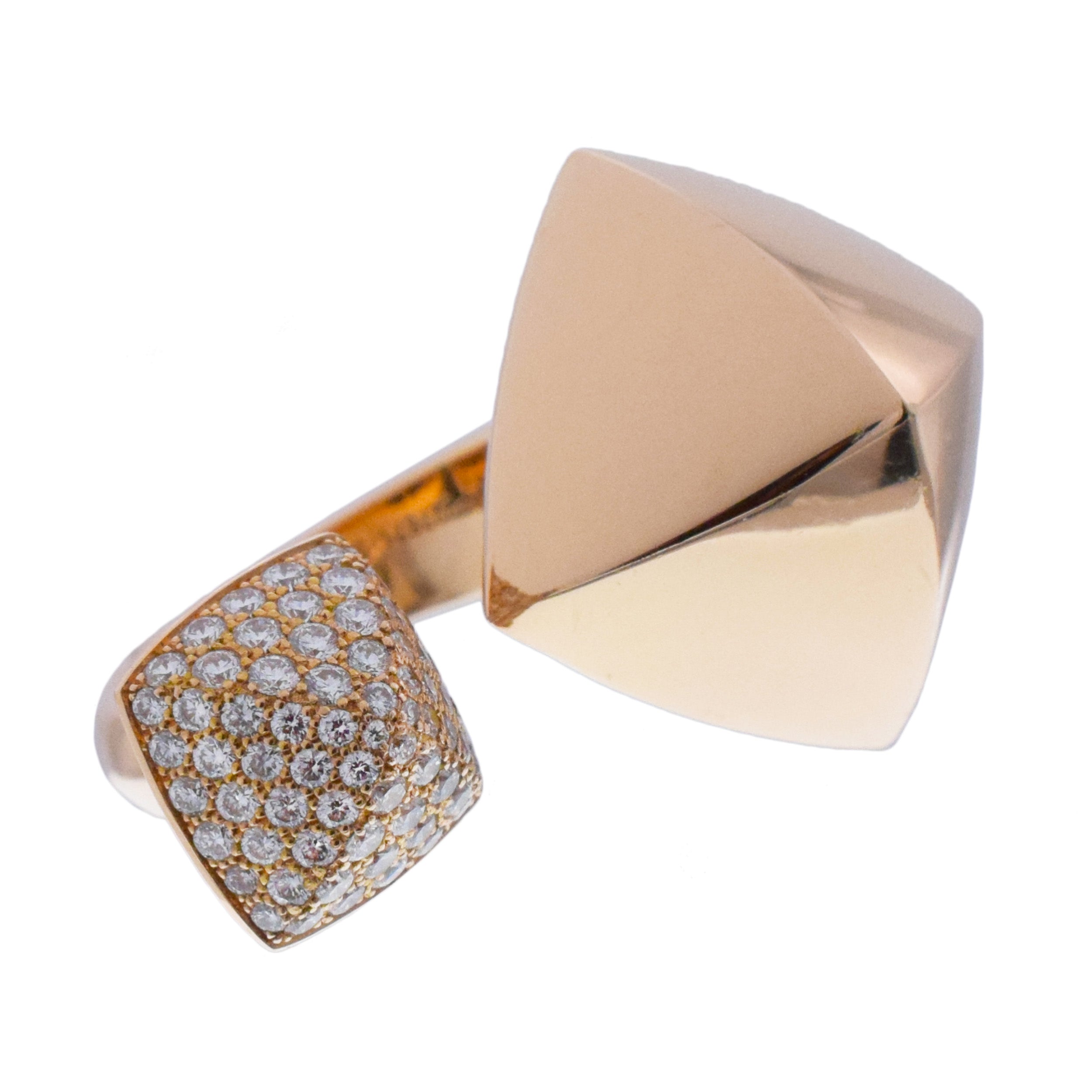 Hermes ' Collier De Chiens ' Double Pyramid Ring In 18k Rose Gold
