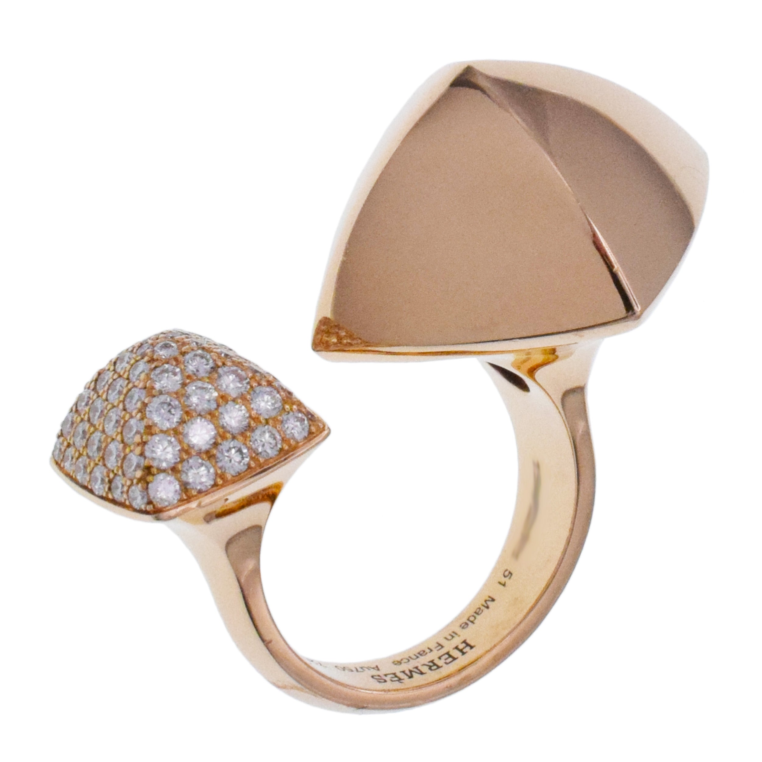 Hermes ' Collier De Chiens ' Double Pyramid Ring In 18k Rose Gold