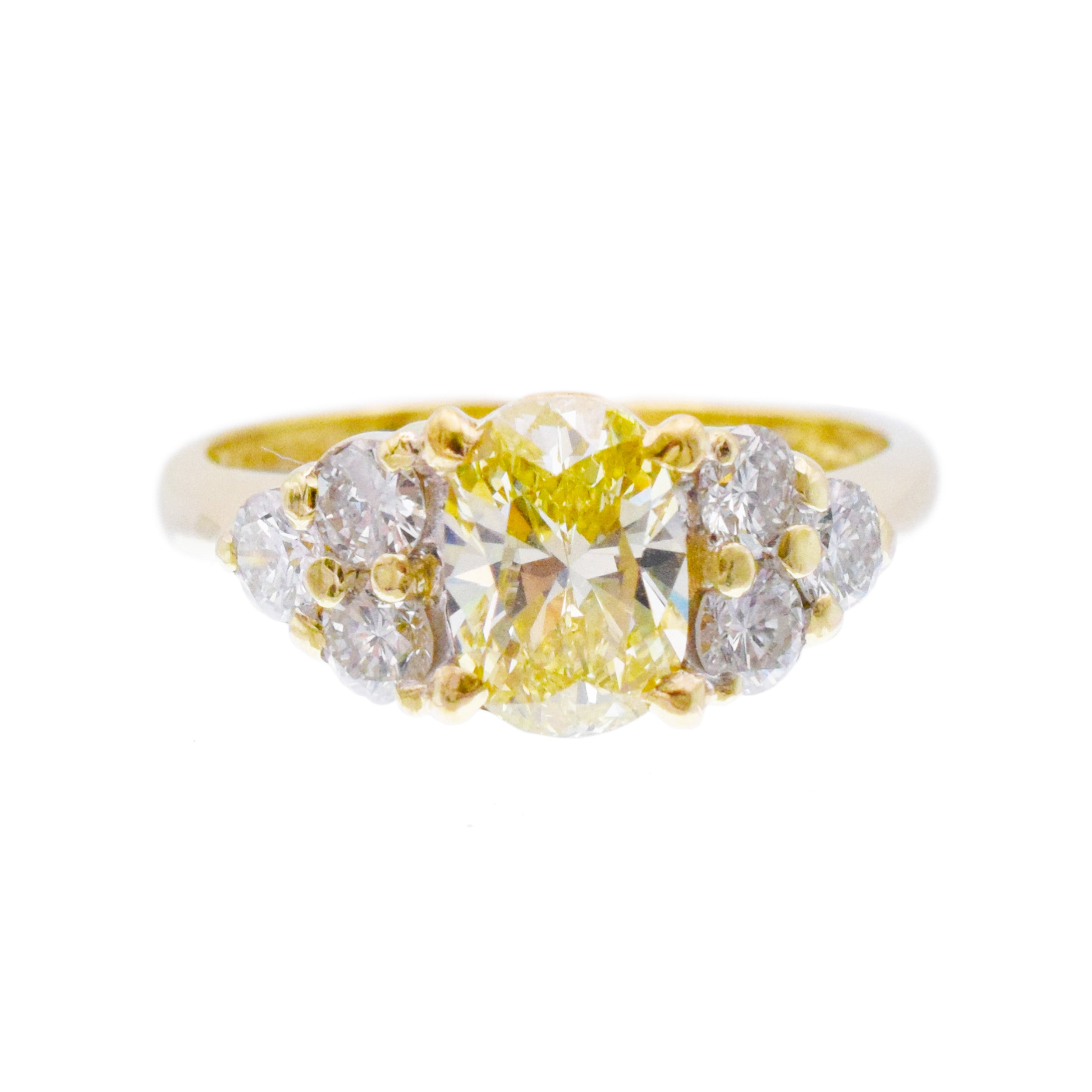 1.05ct Fancy Yellow Oval Diamond Ring In 19k Yellow Gold