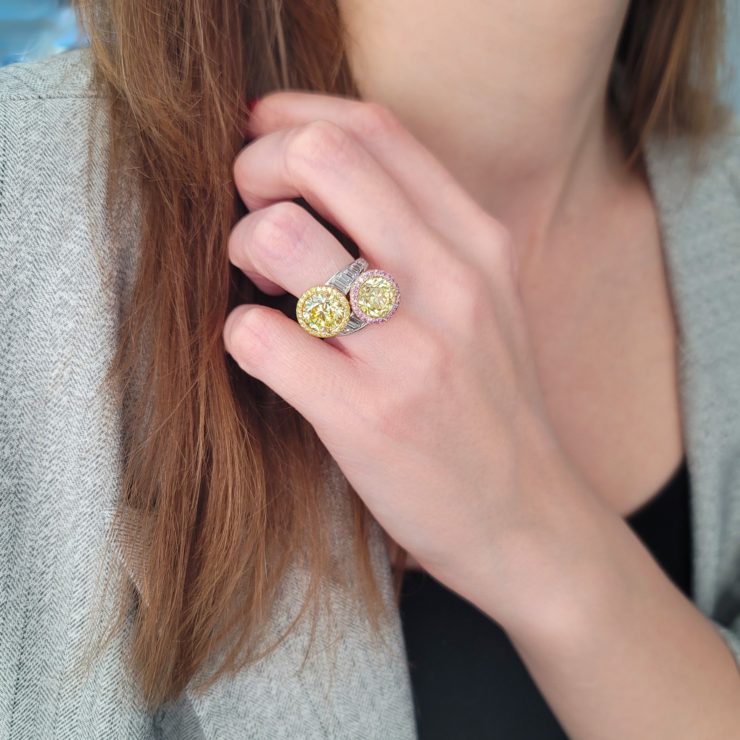 'Toi Et Moi' Vivid Yellow Diamond Ring In Platinum And Gold