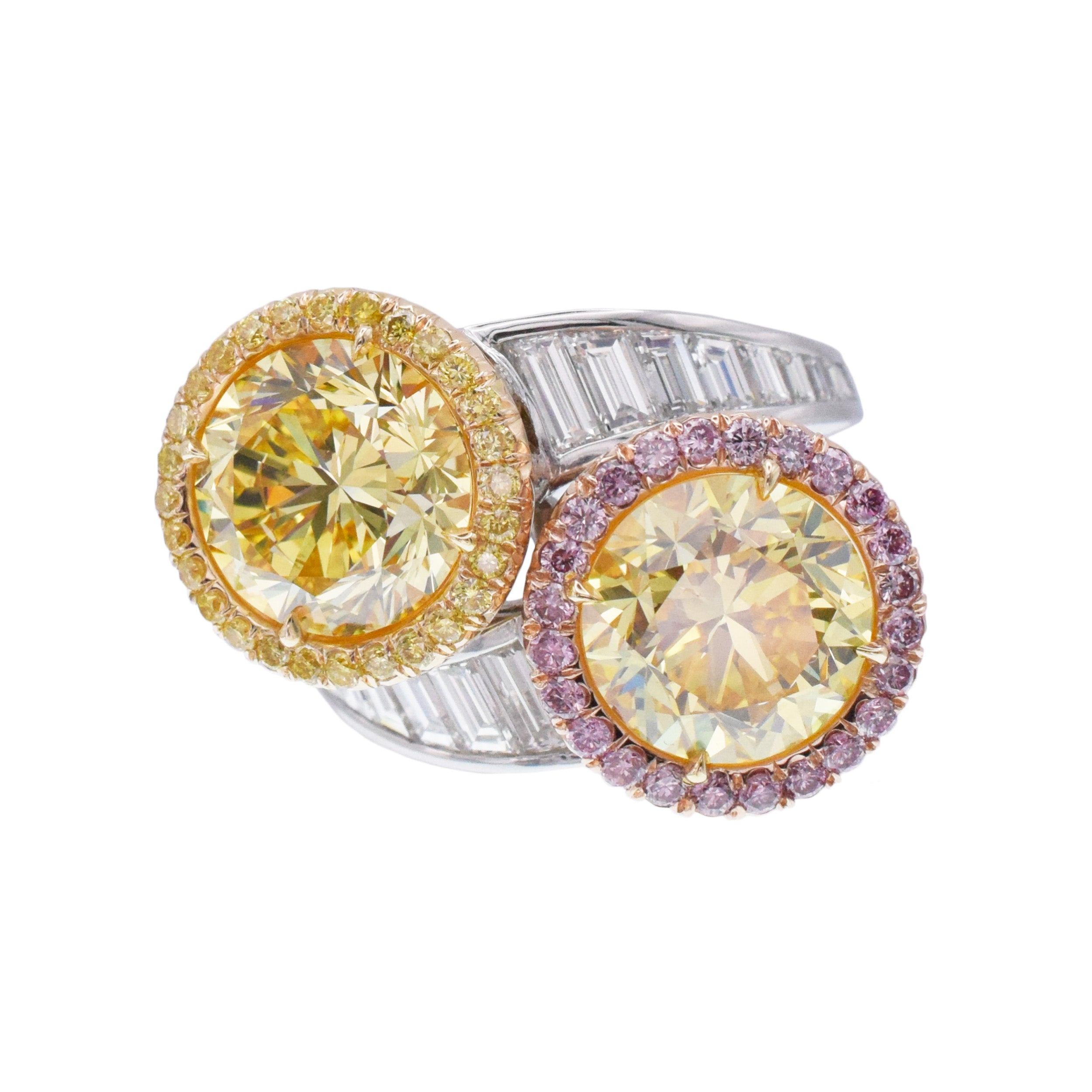 'Toi Et Moi' Vivid Yellow Diamond Ring In Platinum And Gold