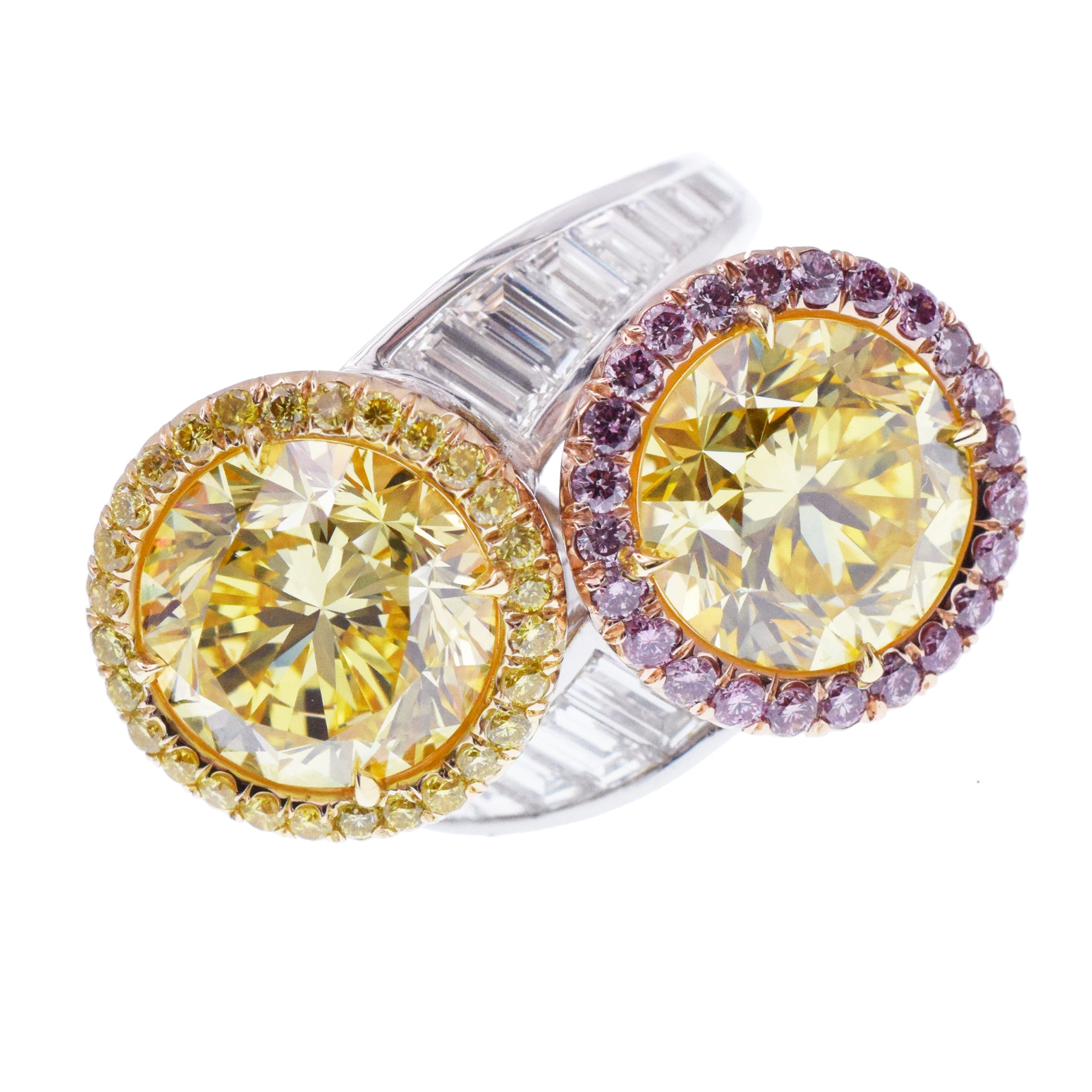 'Toi Et Moi' Vivid Yellow Diamond Ring In Platinum And Gold