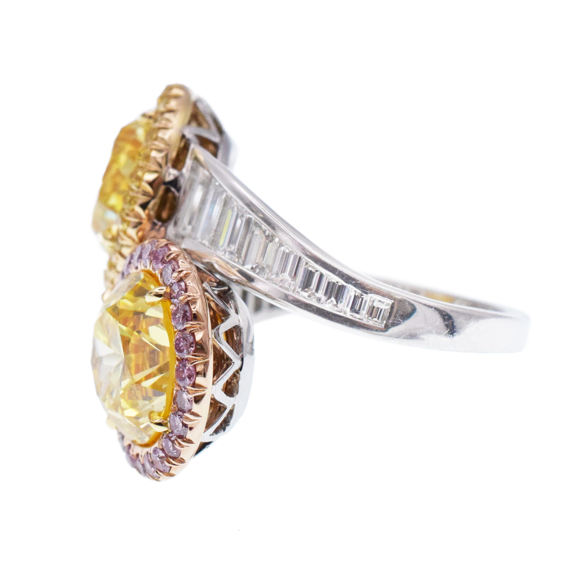 'Toi Et Moi' Vivid Yellow Diamond Ring In Platinum And Gold