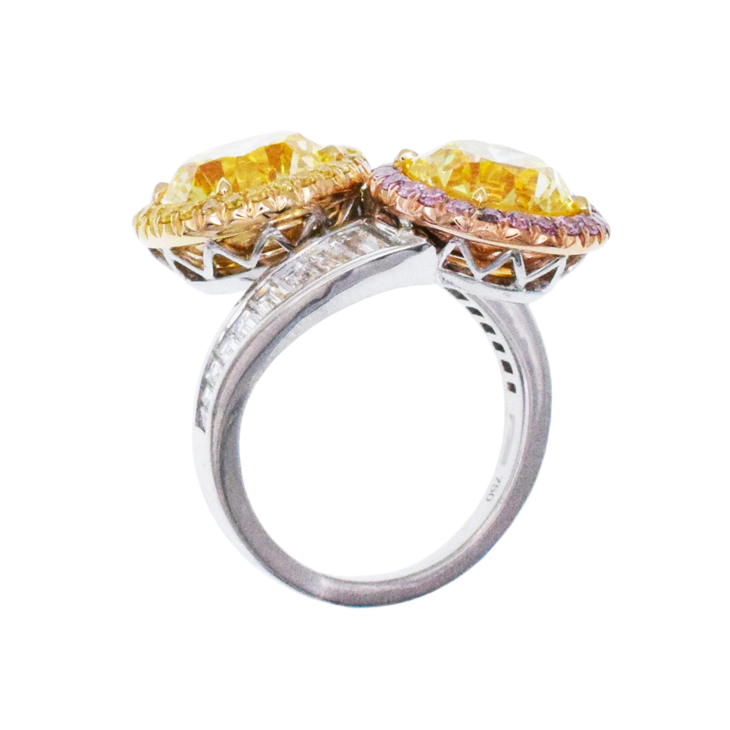 'Toi Et Moi' Vivid Yellow Diamond Ring In Platinum And Gold
