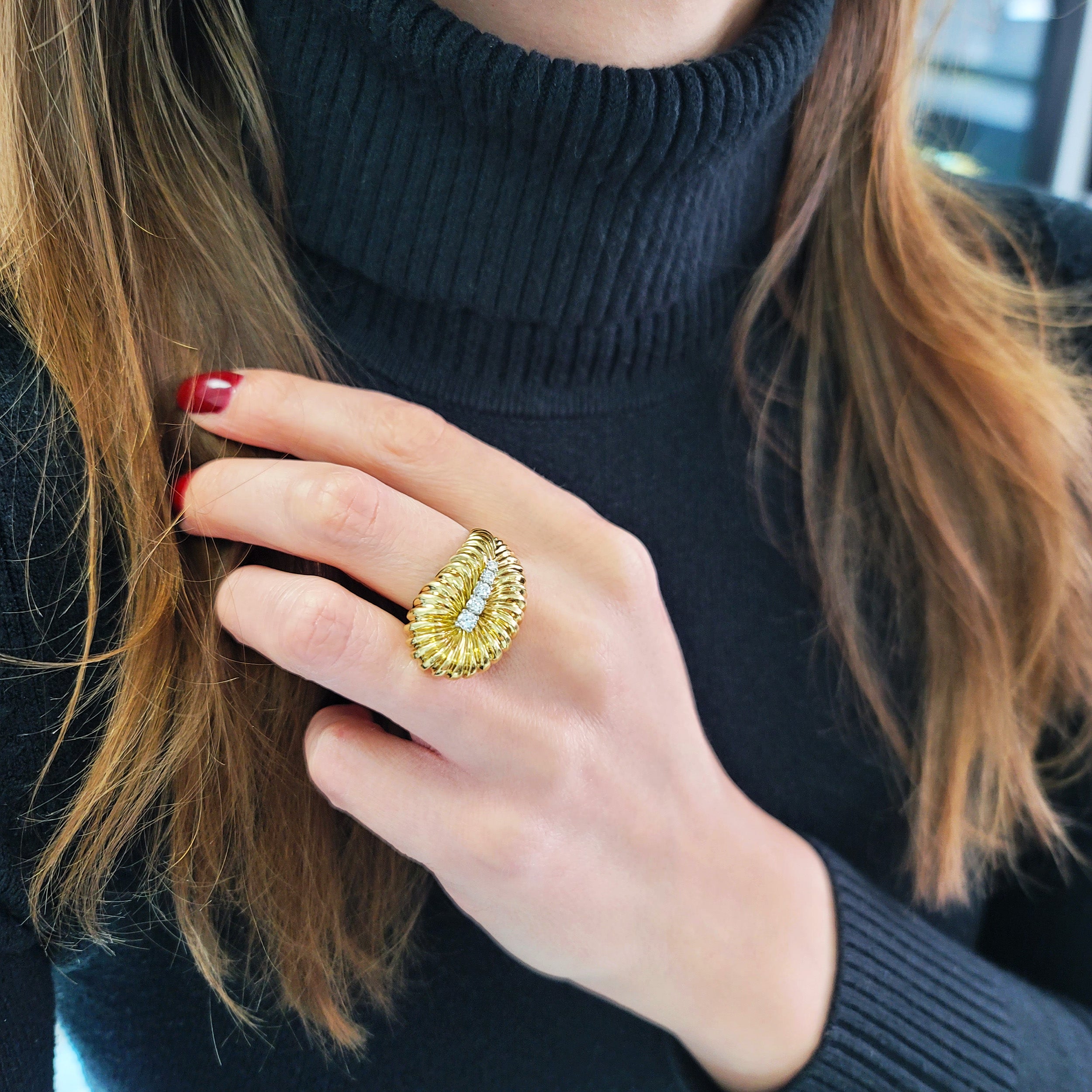 Diamond Leaf Ring In 18k Yellow Gold By Henry Dankner