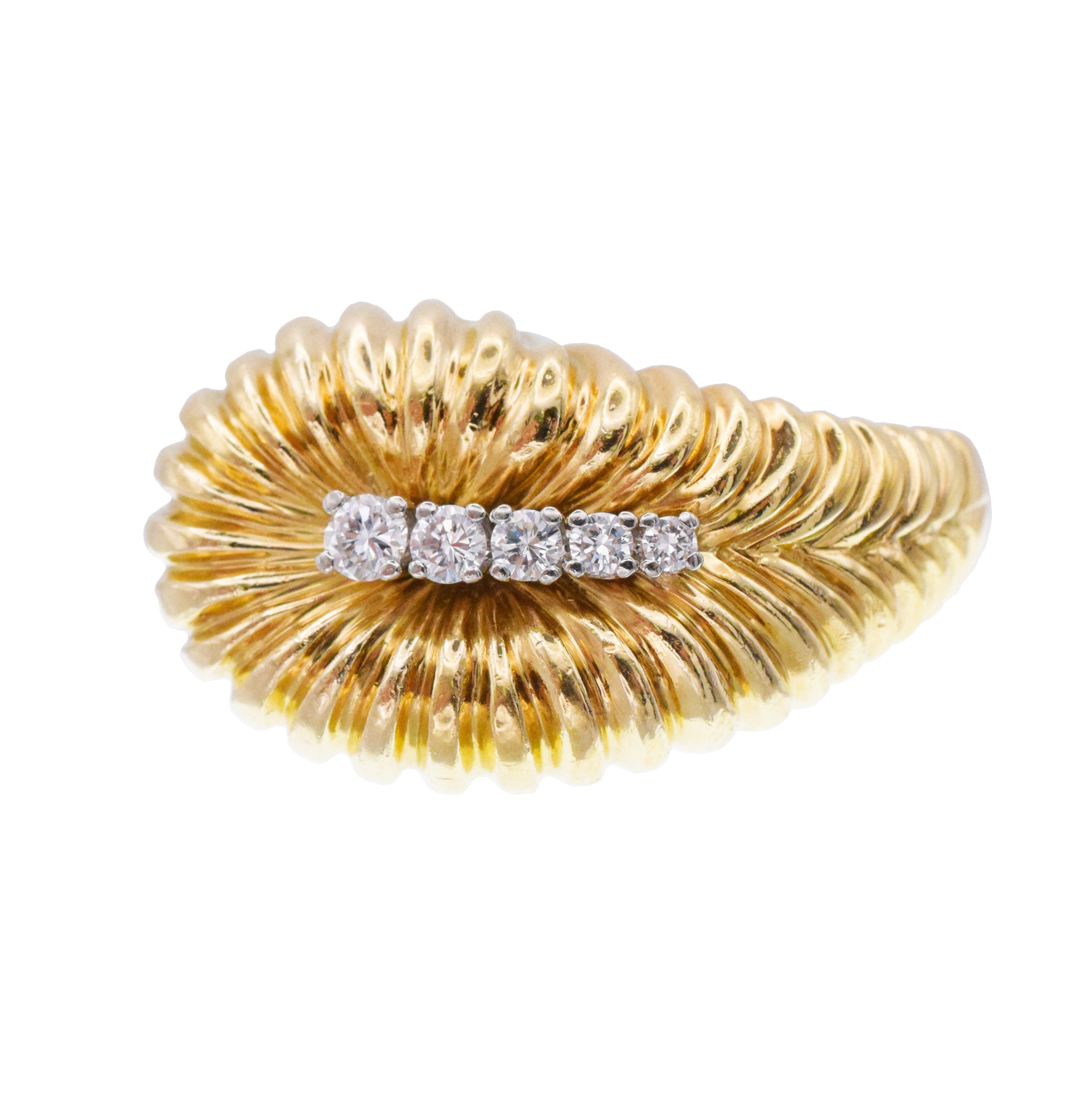 Diamond Leaf Ring In 18k Yellow Gold By Henry Dankner