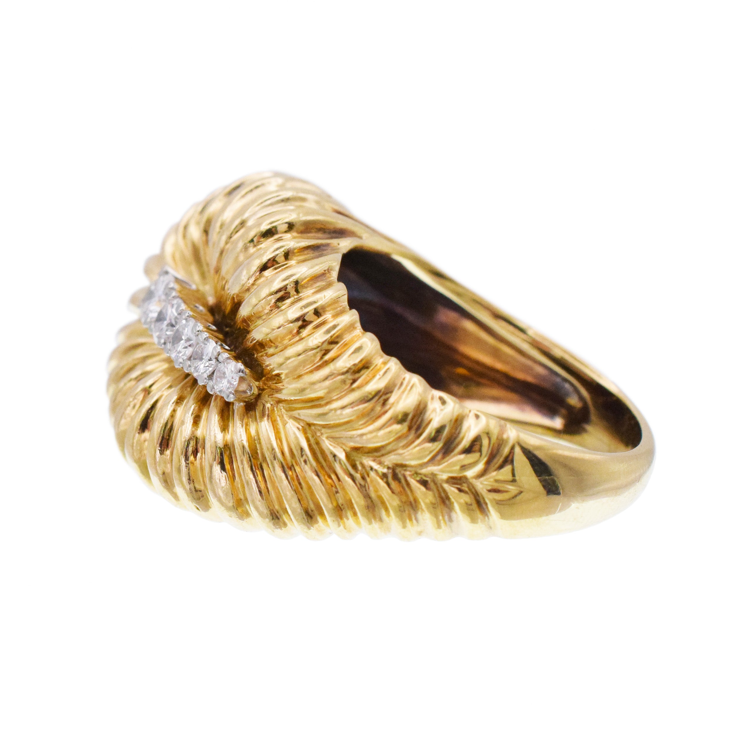 Diamond Leaf Ring In 18k Yellow Gold By Henry Dankner