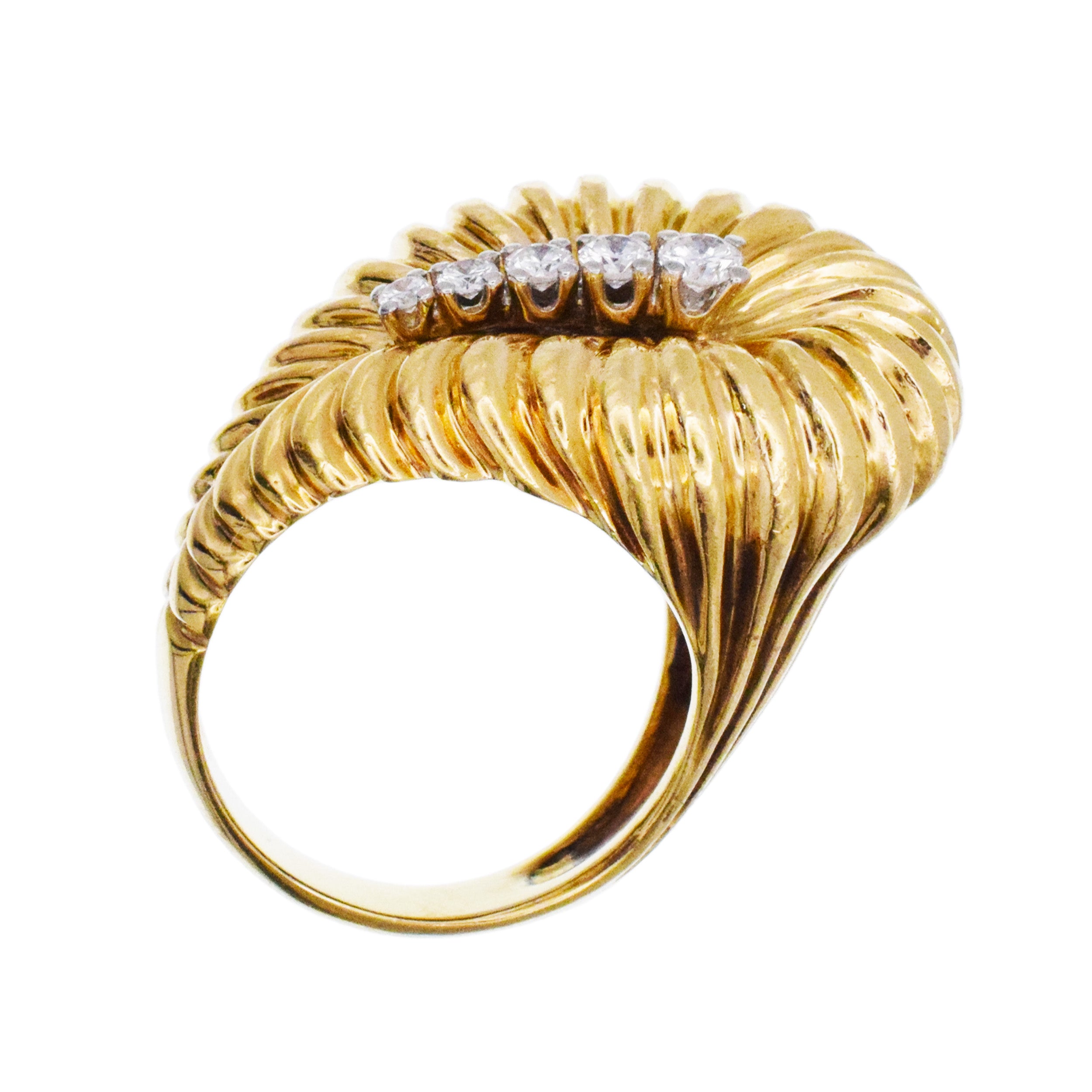 Diamond Leaf Ring In 18k Yellow Gold By Henry Dankner