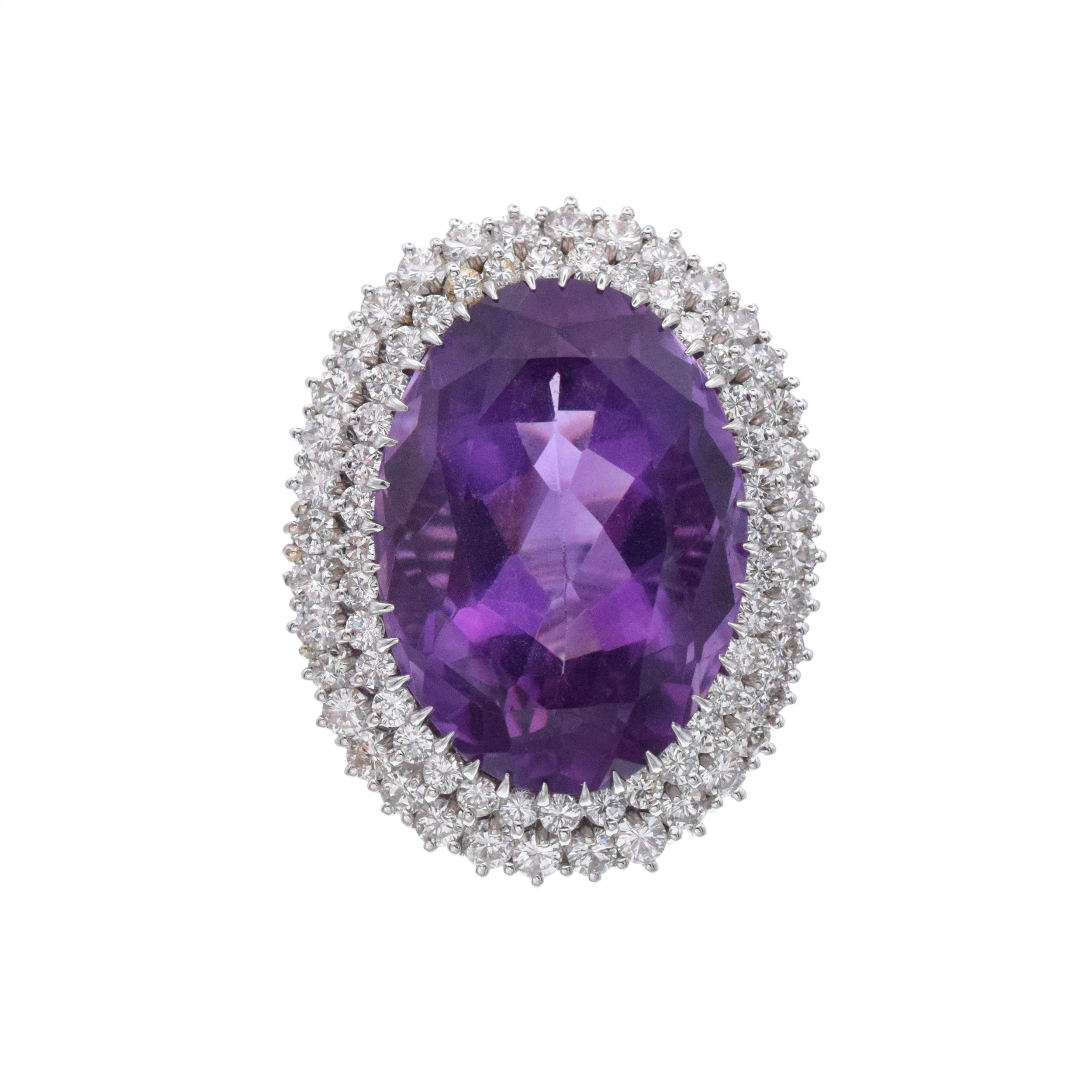 Amethyst And Diamond Cocktail Ring In 18k White Gold