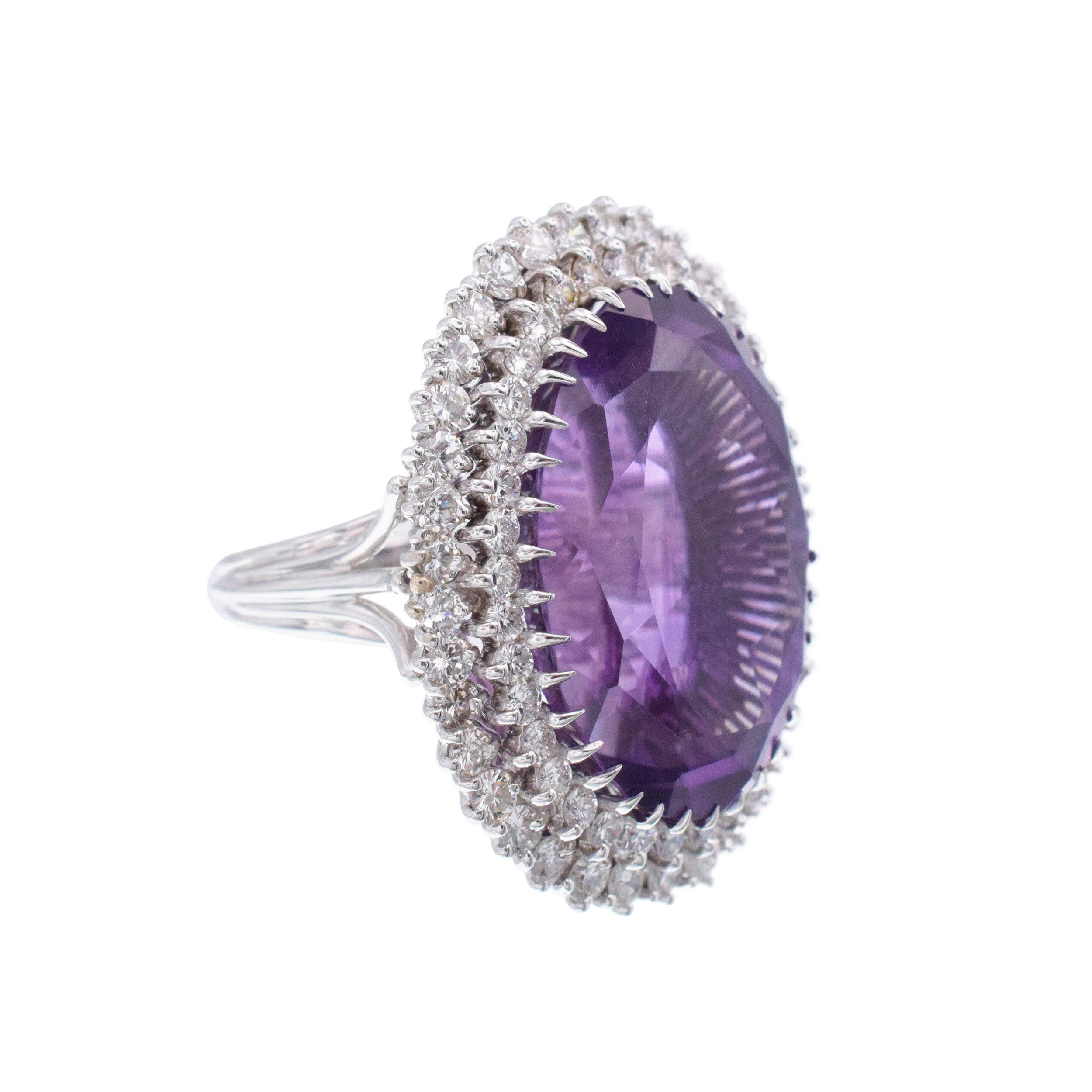 Amethyst And Diamond Cocktail Ring In 18k White Gold