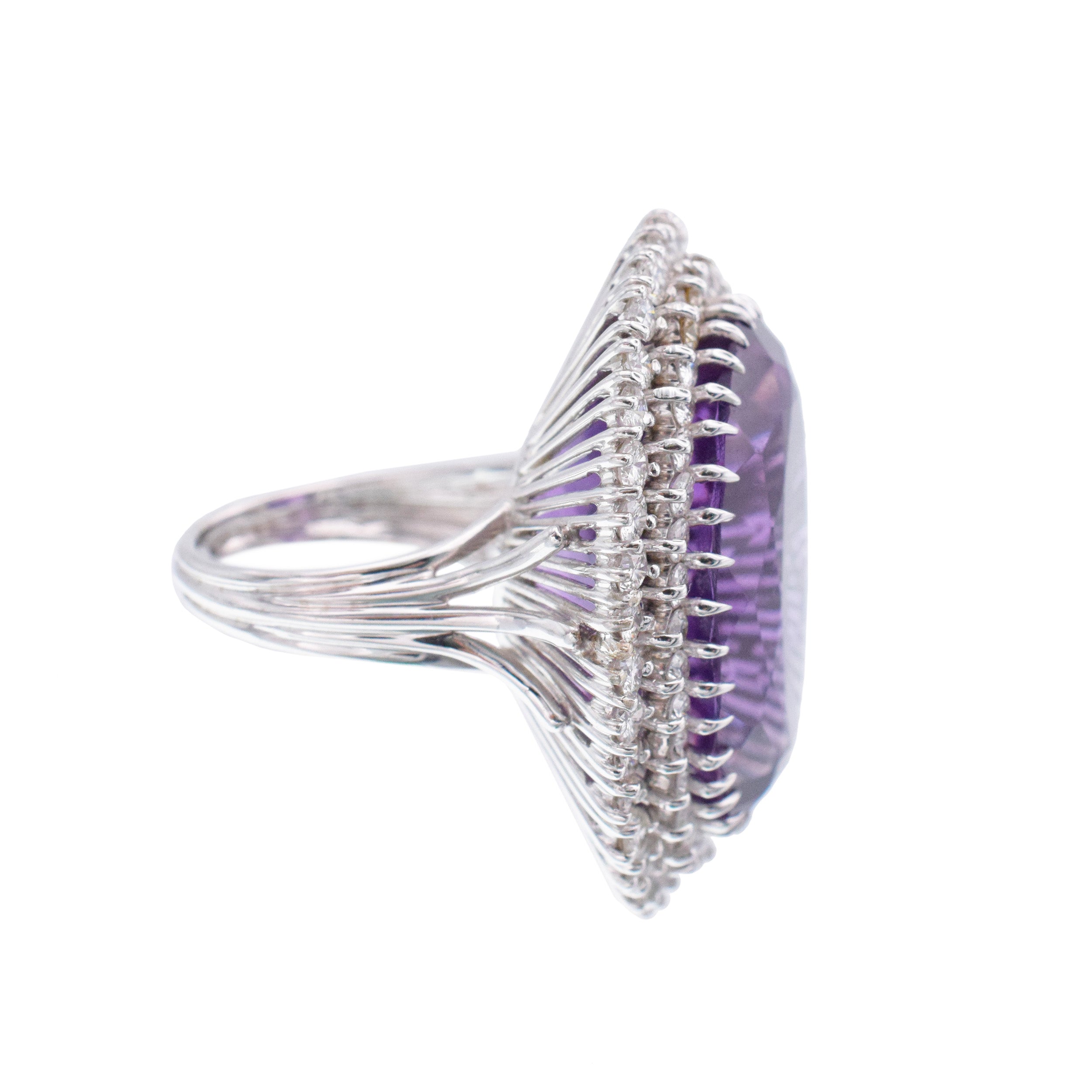 Amethyst And Diamond Cocktail Ring In 18k White Gold