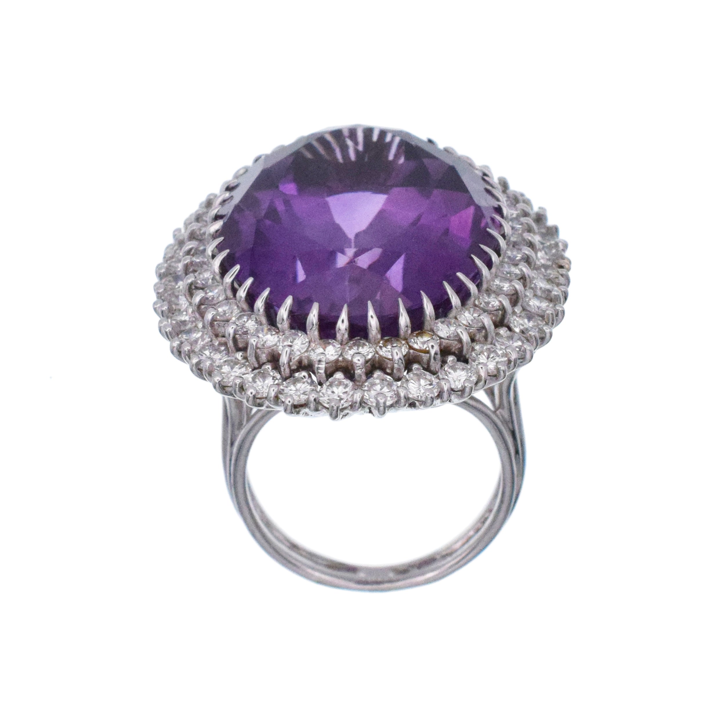 Amethyst And Diamond Cocktail Ring In 18k White Gold