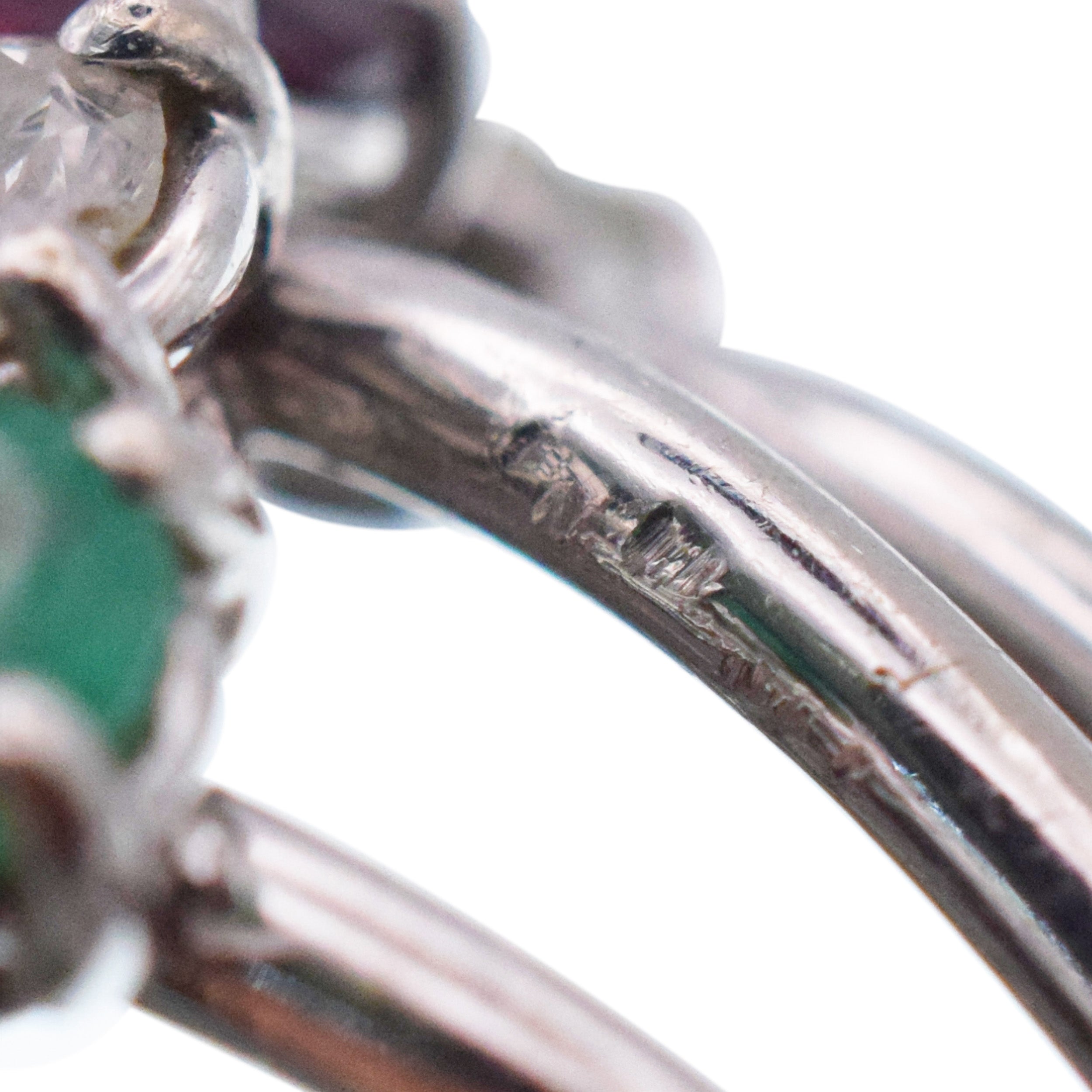 Diamond, Ruby, Sapphire And Emerald Four-Row Ring In 10k White Gold