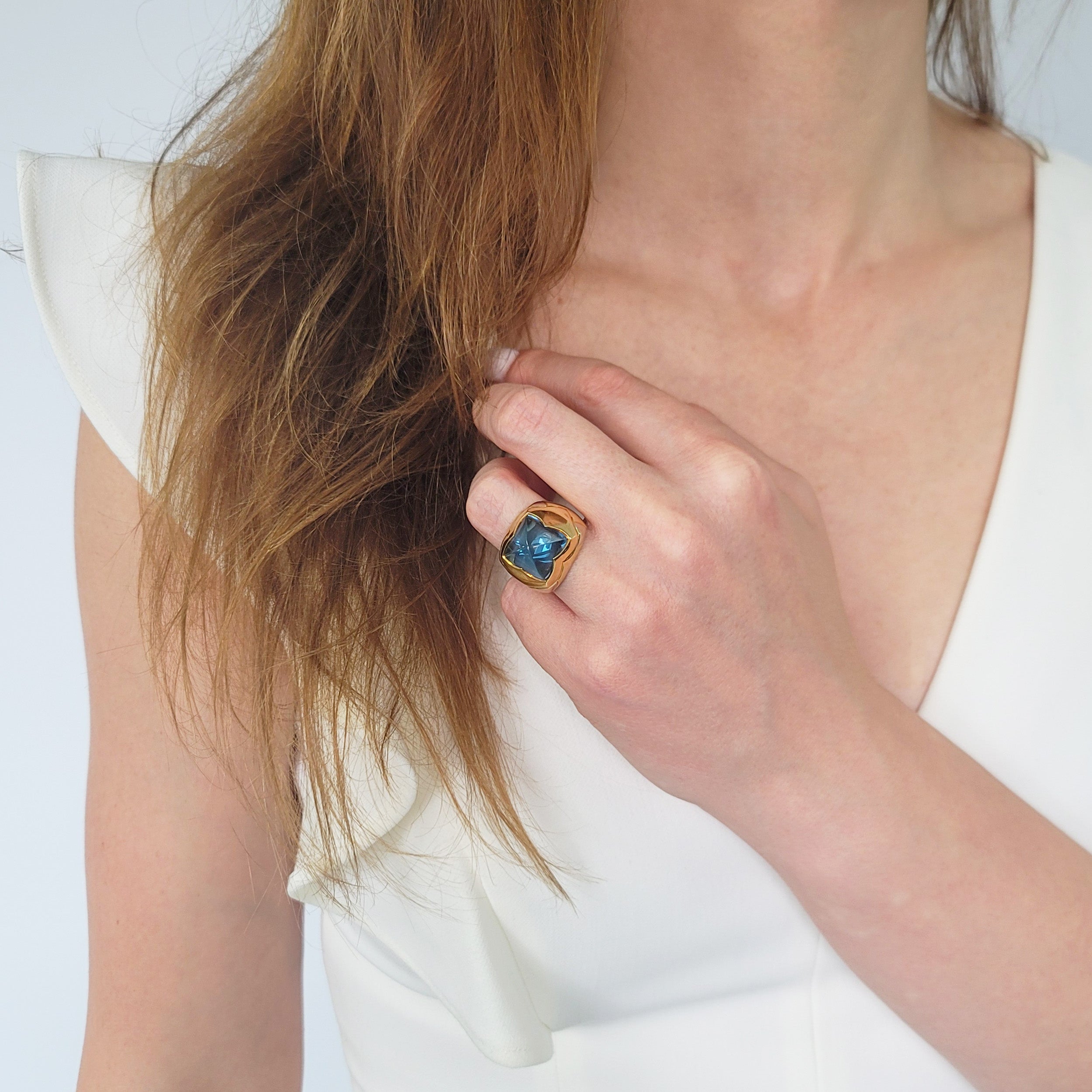 Bulgari Blue Topaz Pyramind Ring In 18k Two-Tone Gold