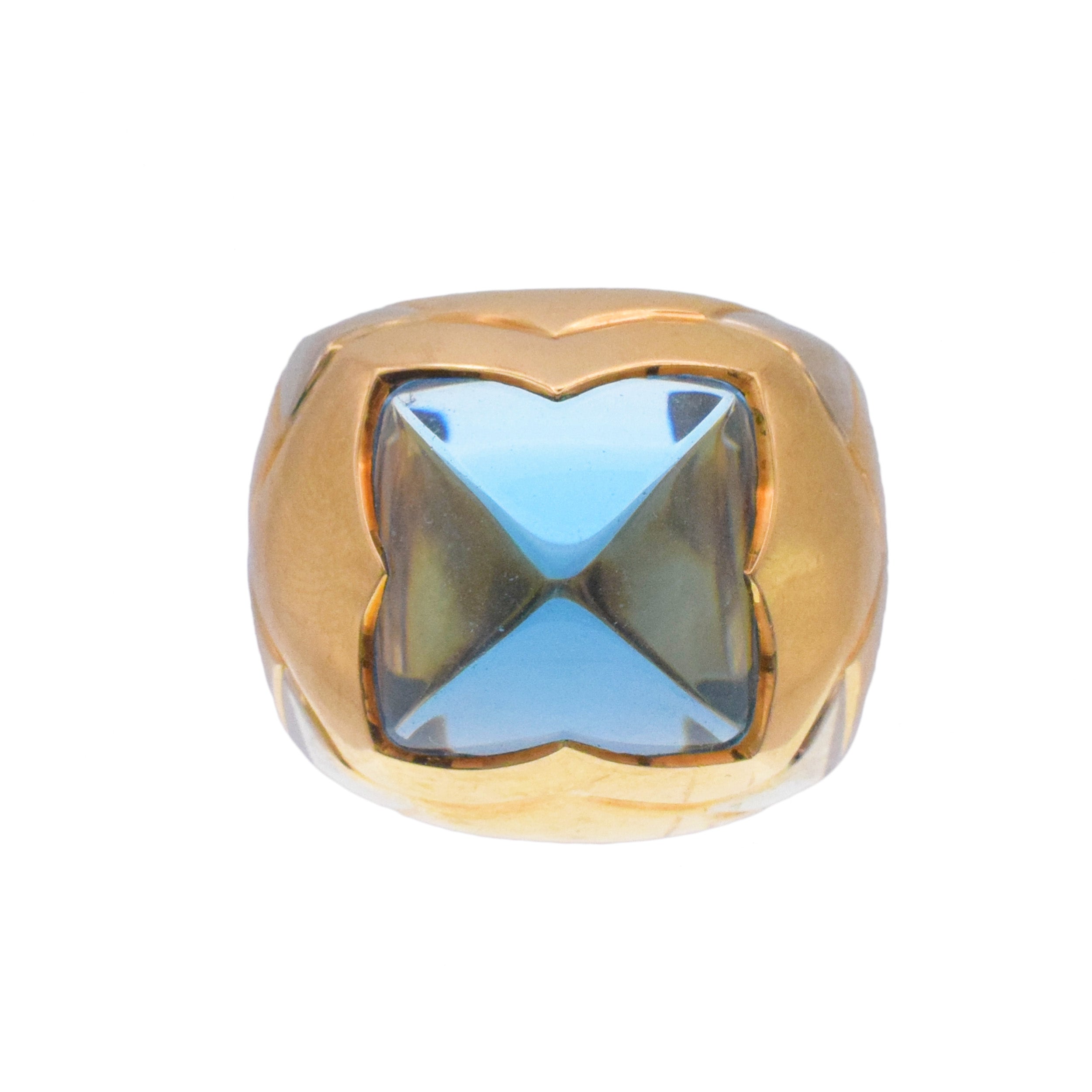 Bulgari Blue Topaz Pyramind Ring In 18k Two-Tone Gold