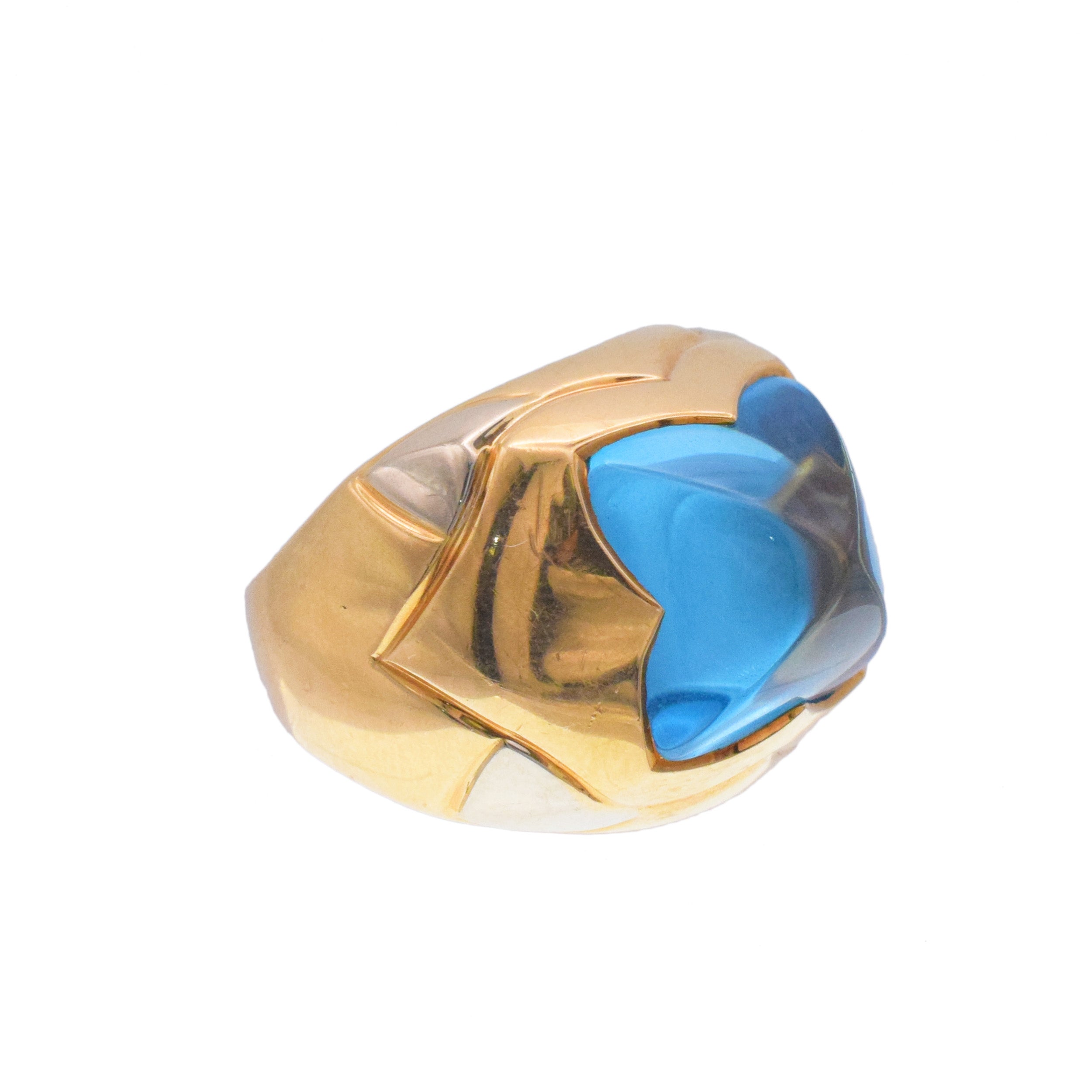 Bulgari Blue Topaz Pyramind Ring In 18k Two-Tone Gold