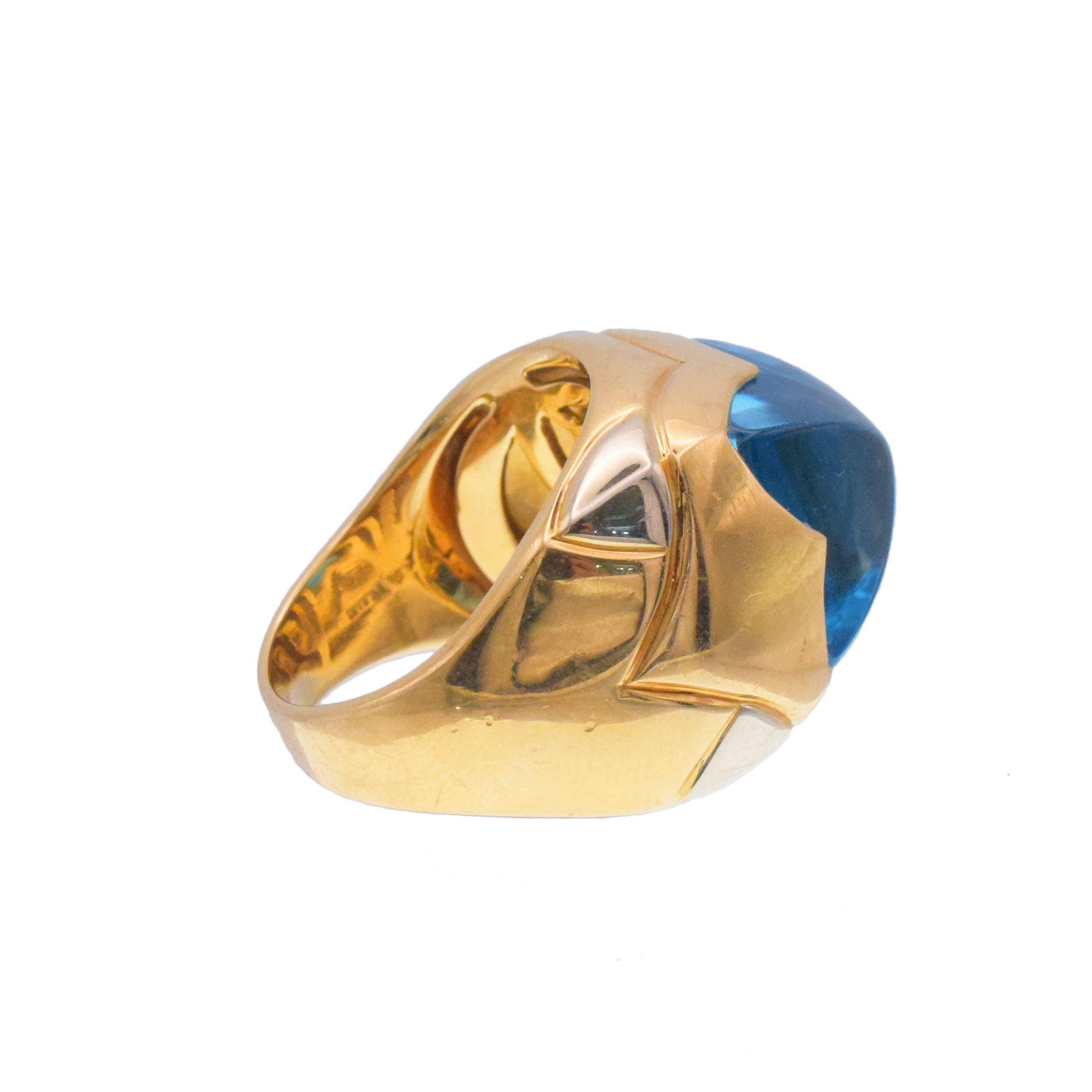 Bulgari Blue Topaz Pyramind Ring In 18k Two-Tone Gold