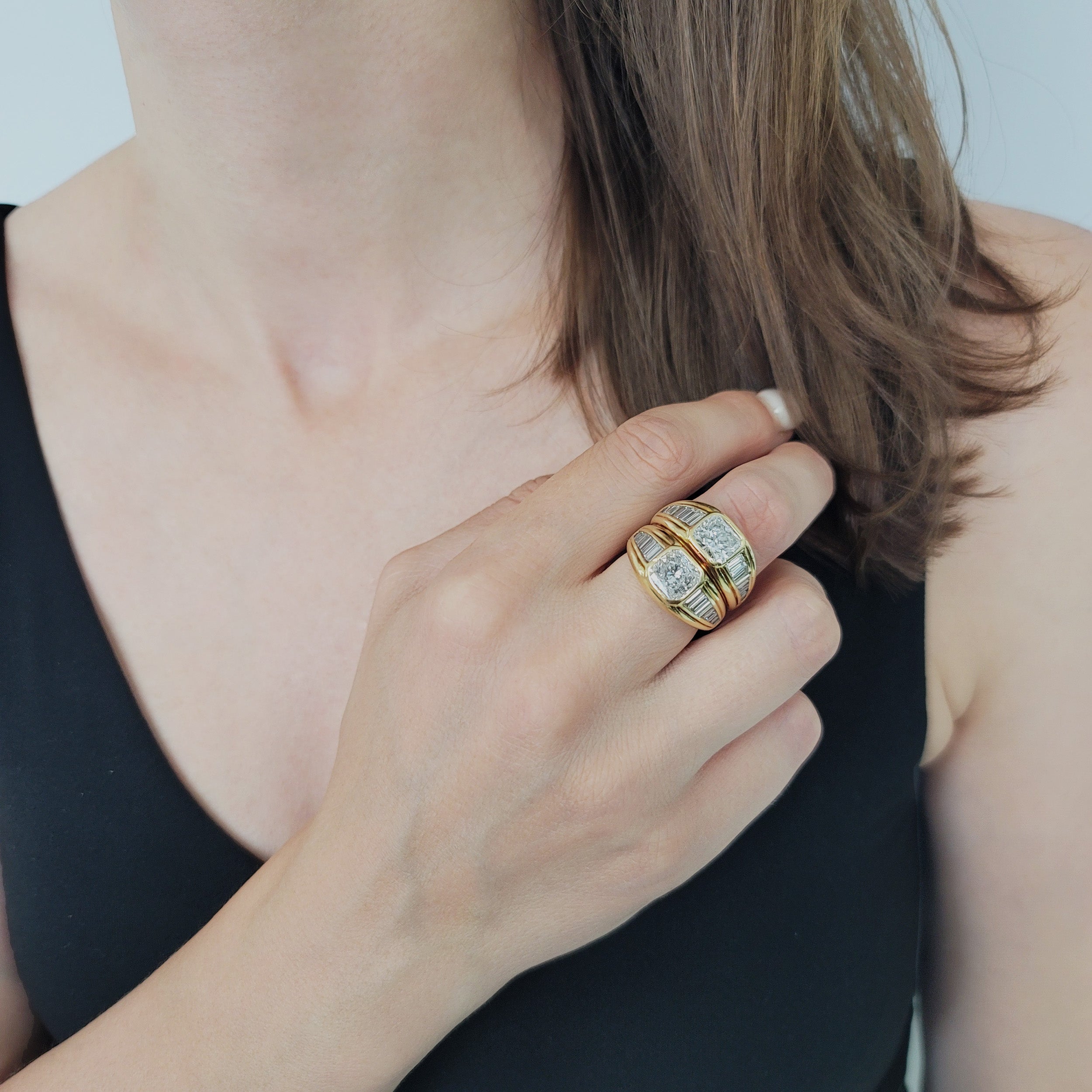 Bulgari Double Diamond Ring In 18k Yellow Gold