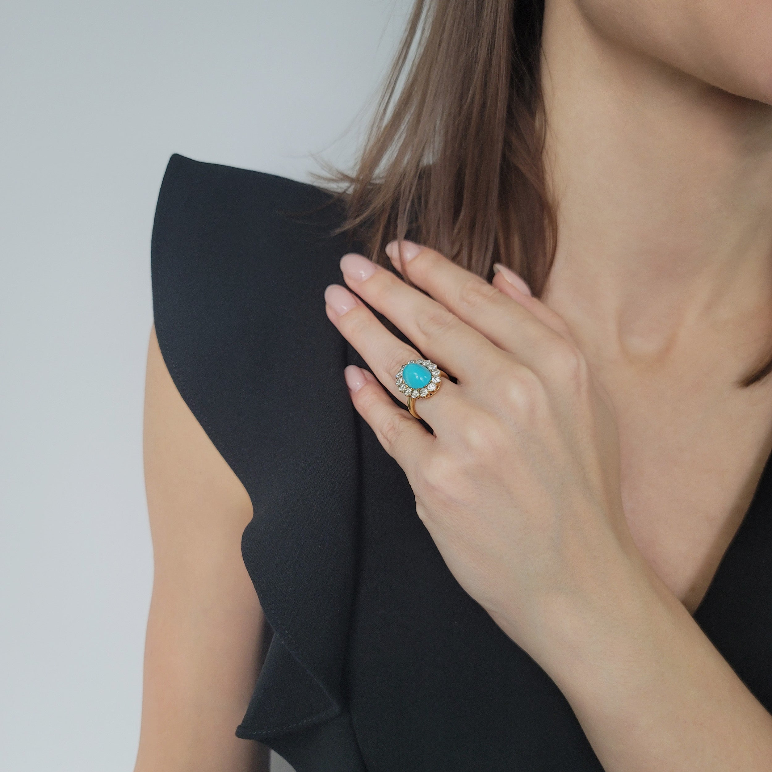 Tiffany & Co. Turquoise And Diamond Halo Ring In 18k Yellow Gold