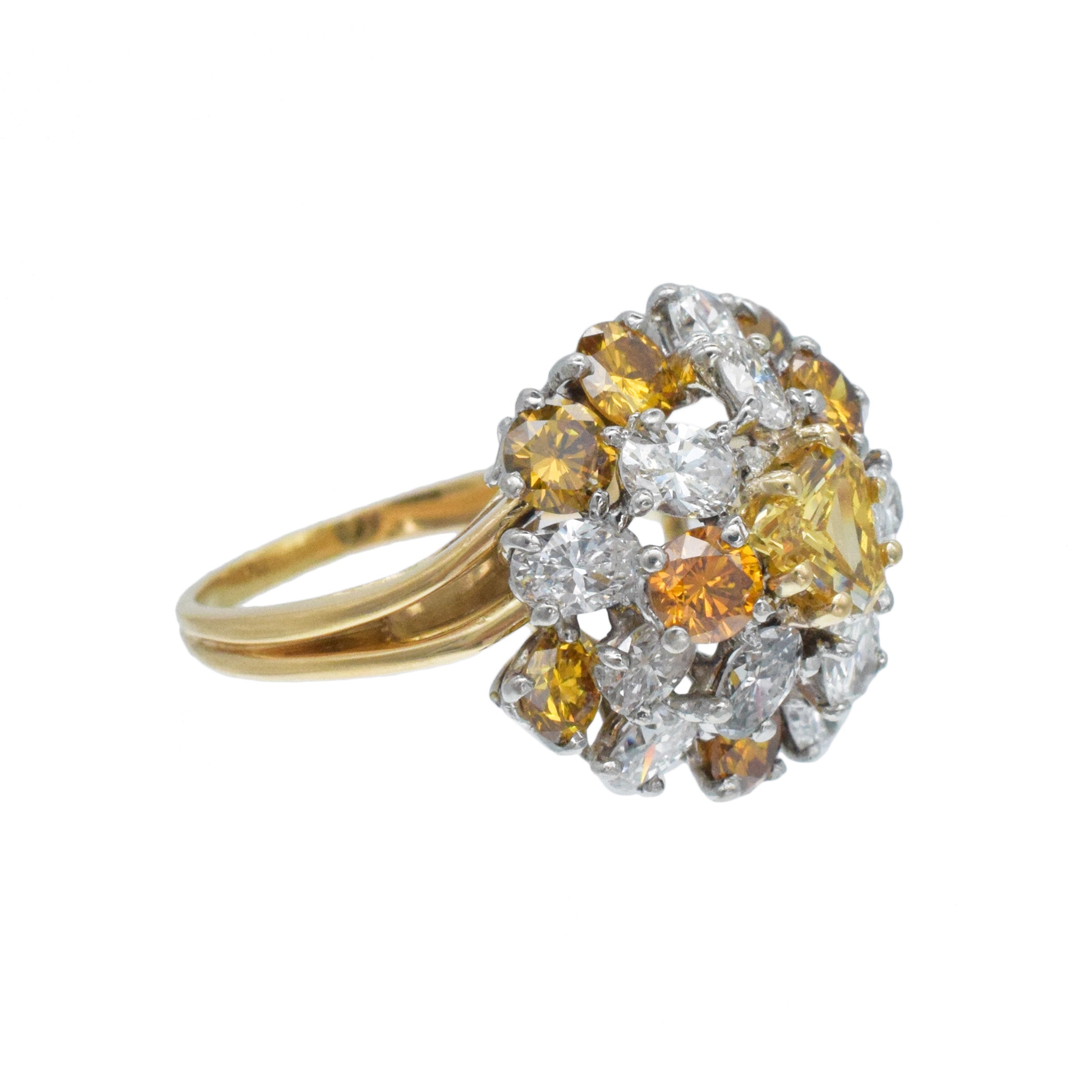 Oscar Heyman Color And White Diamond Cluster Ring In 18k Yellow Gold And Platinum