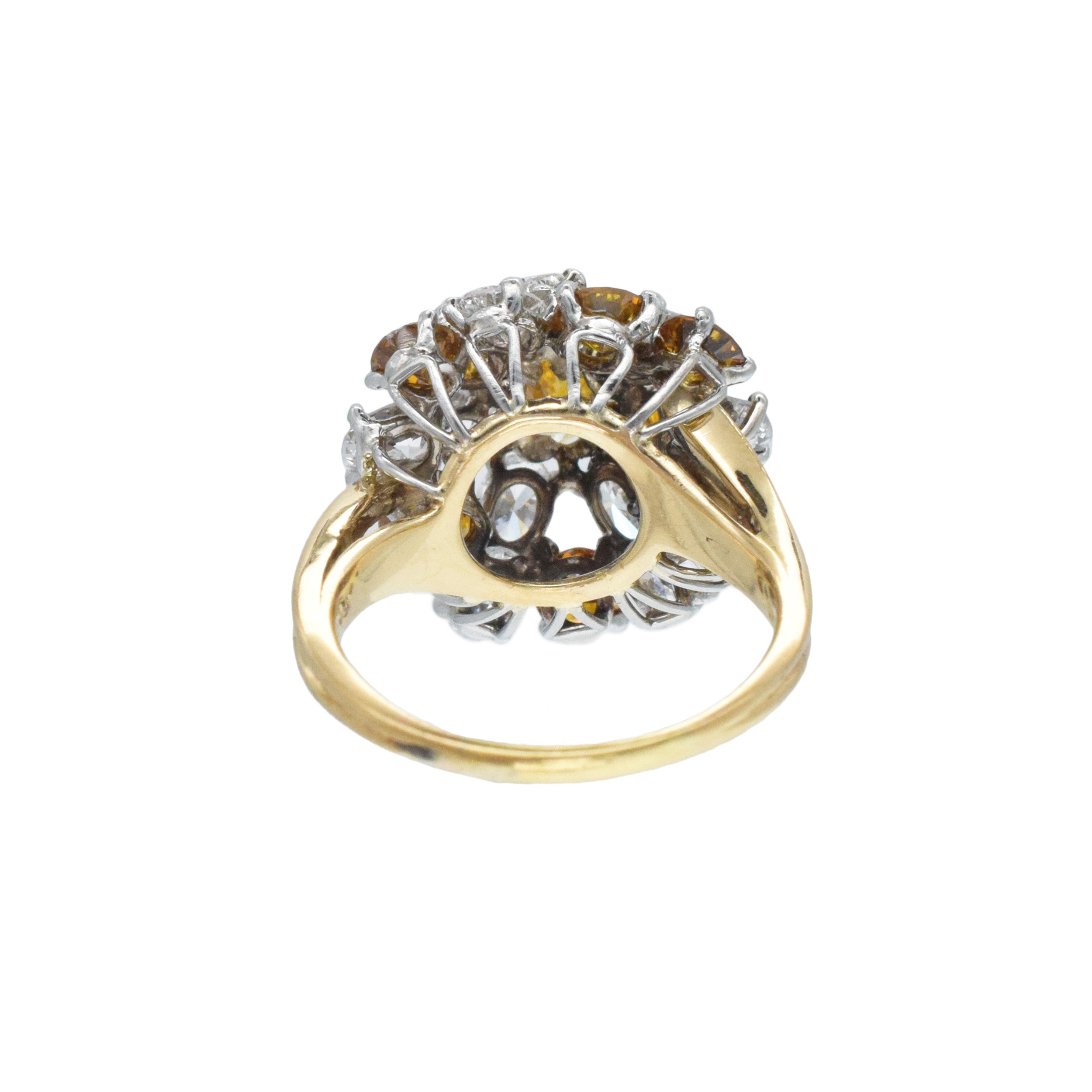 Oscar Heyman Color And White Diamond Cluster Ring In 18k Yellow Gold And Platinum