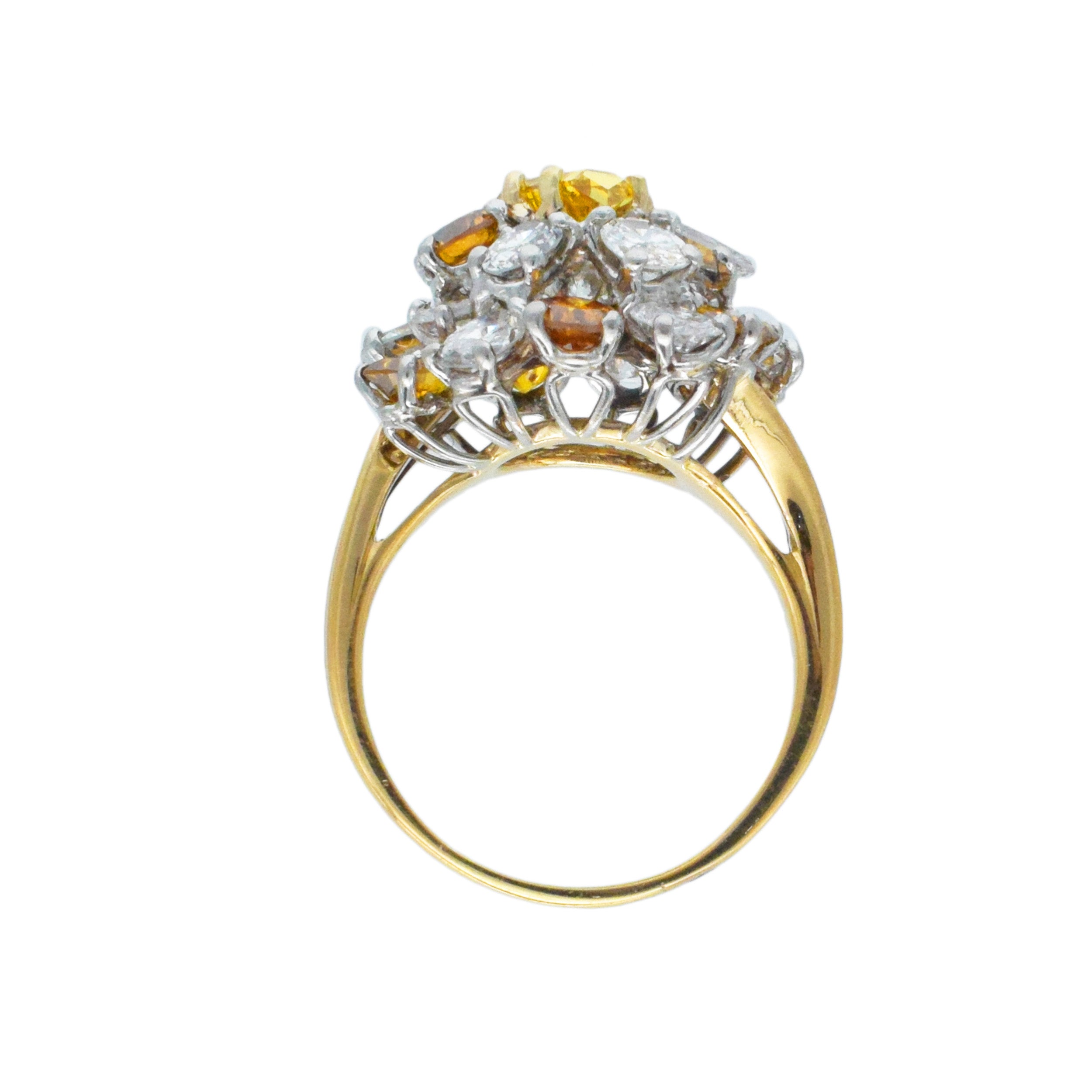 Oscar Heyman Color And White Diamond Cluster Ring In 18k Yellow Gold And Platinum