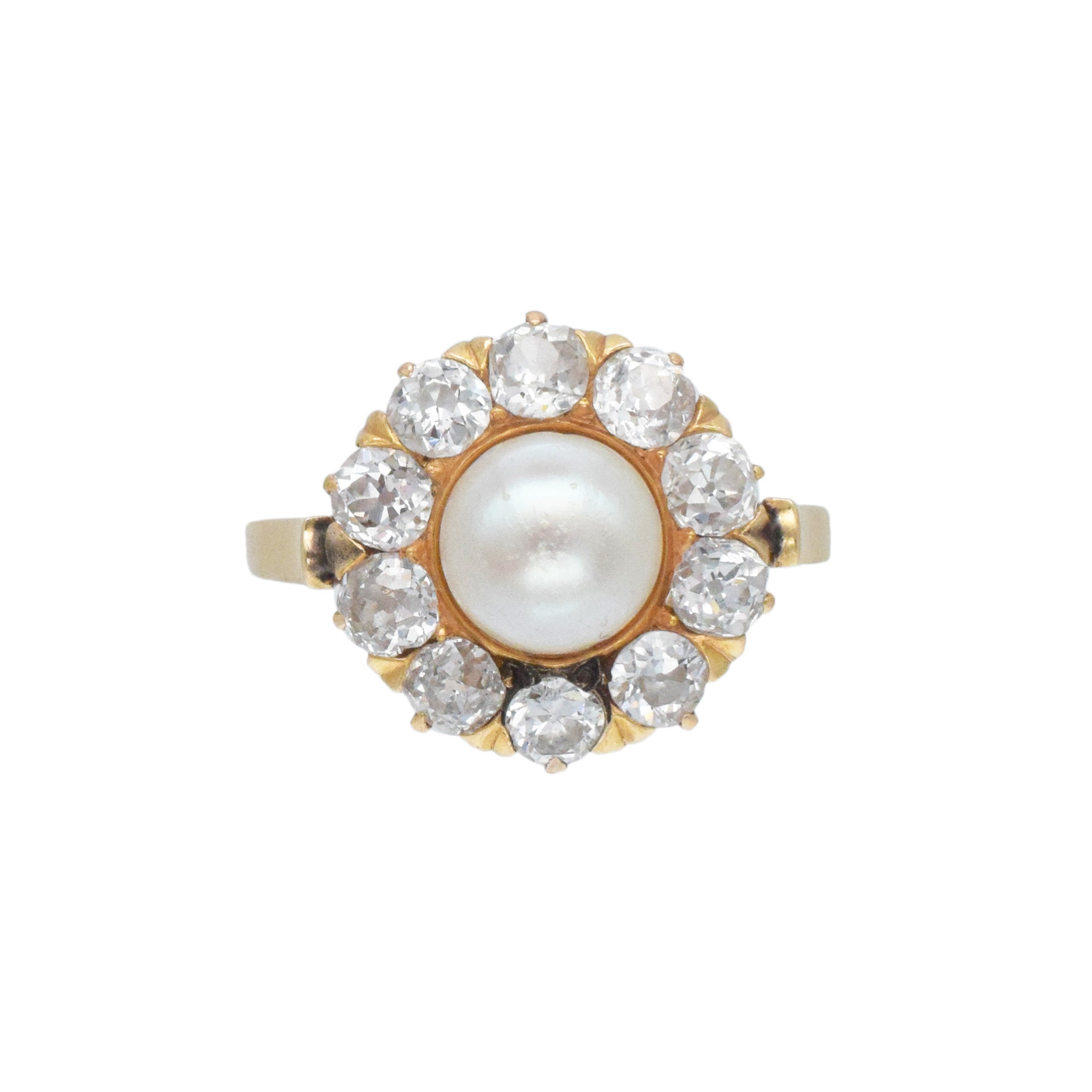 Victorian Natural Saltwater Pearl And Diamond Cocktail Ring In 14k & 18k Rose Gold