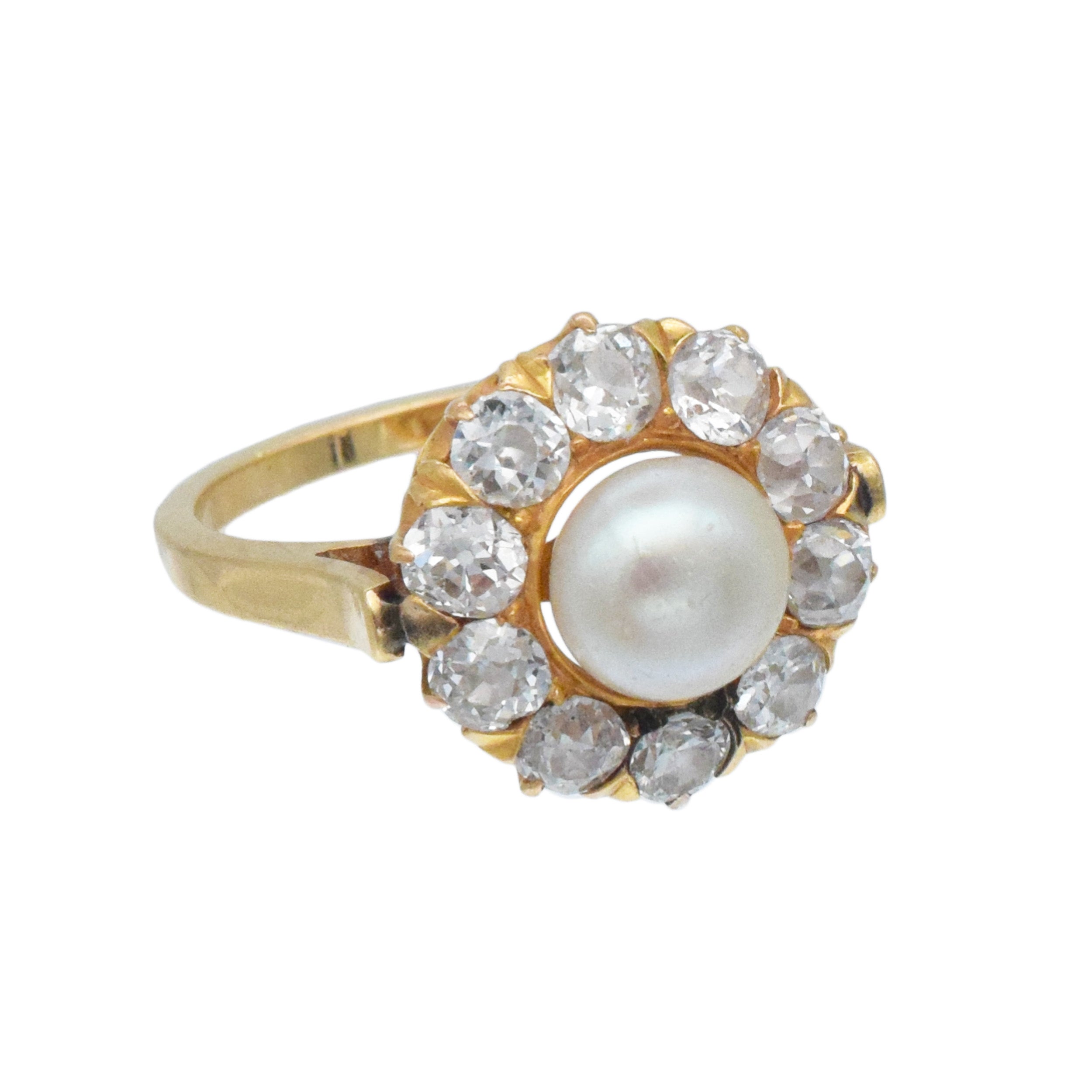 Victorian Natural Saltwater Pearl And Diamond Cocktail Ring In 14k & 18k Rose Gold