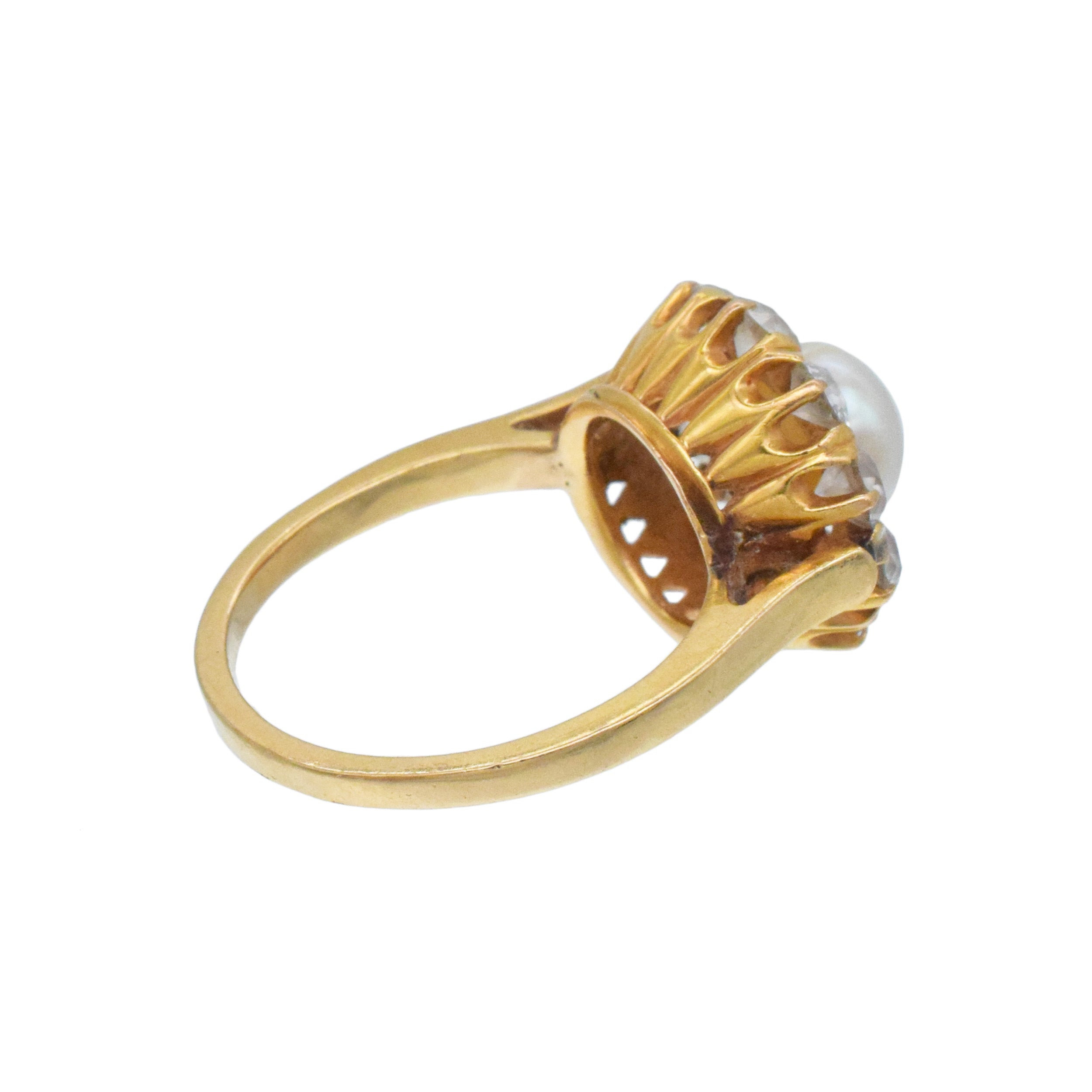 Victorian Natural Saltwater Pearl And Diamond Cocktail Ring In 14k & 18k Rose Gold