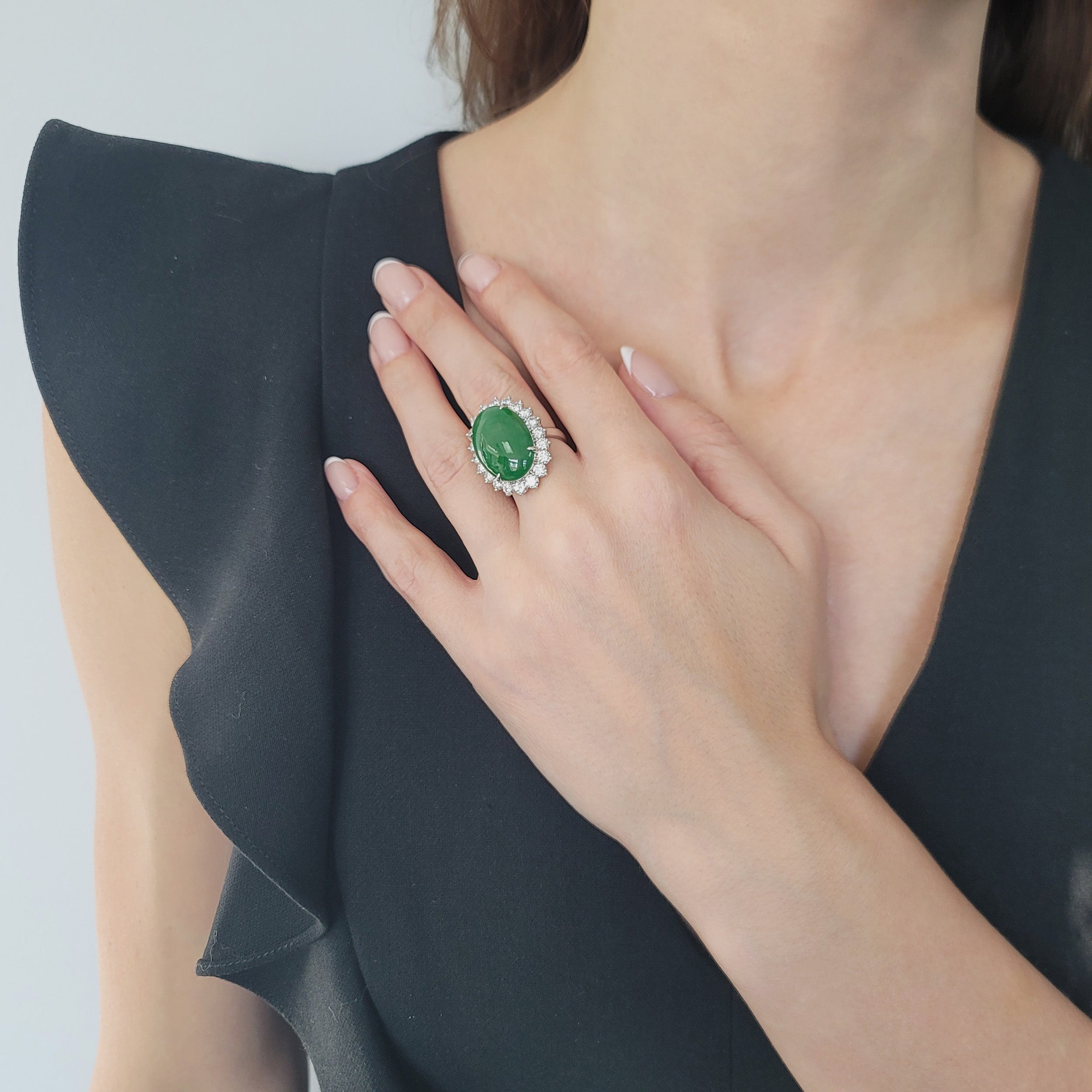 Jadeite Jade And Diamond Ring In Platinum