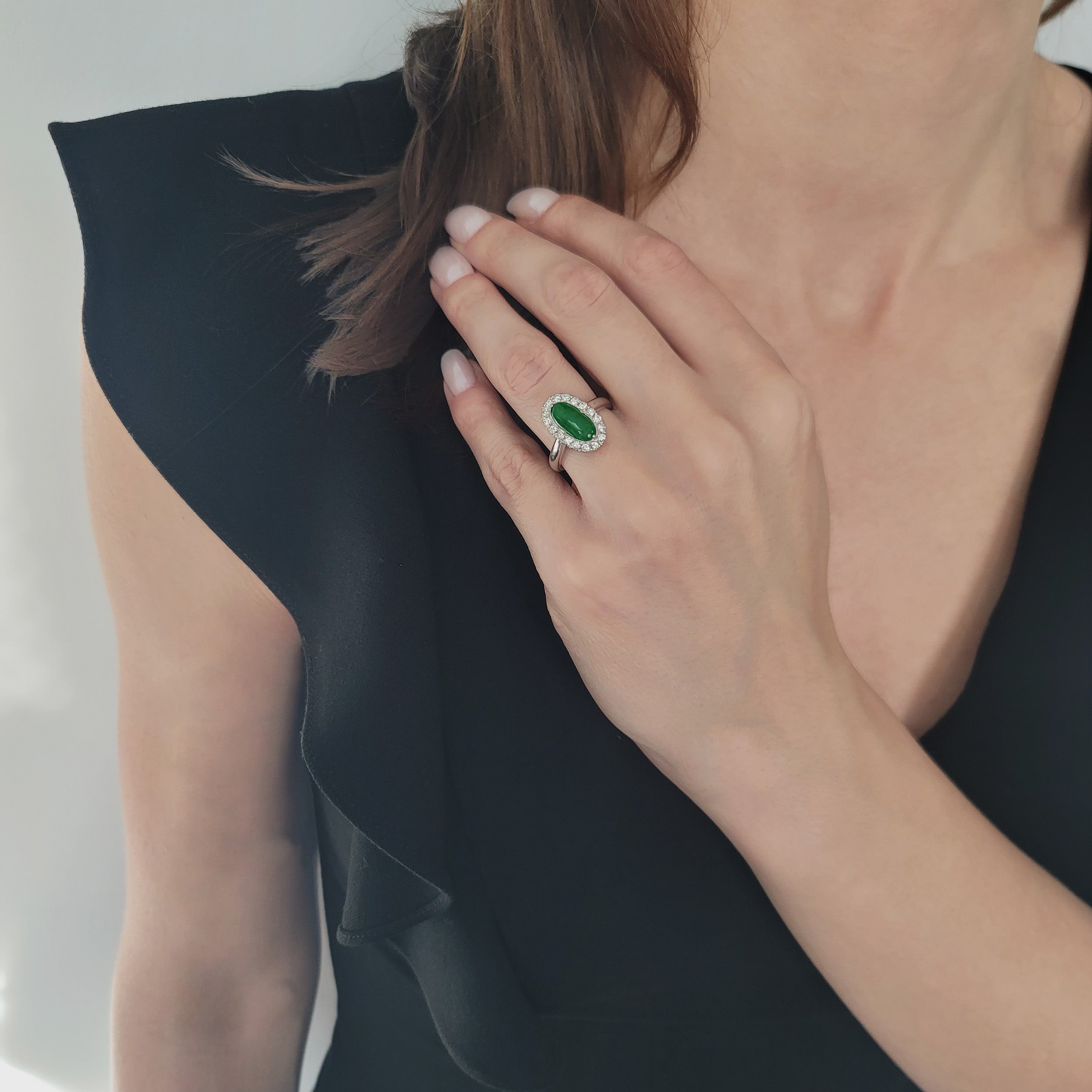 Jade And Diamond Ring In Platinum
