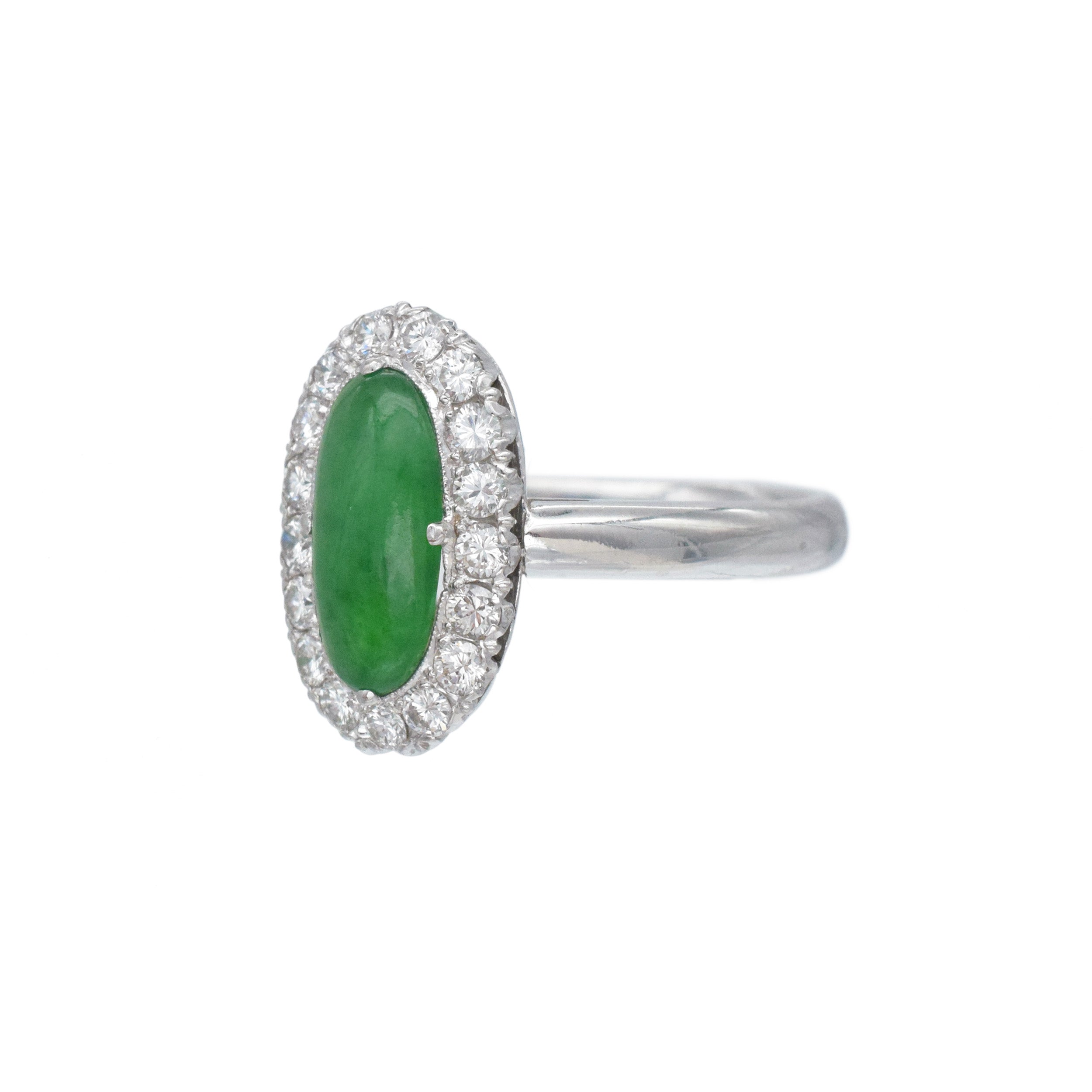 Jade And Diamond Ring In Platinum