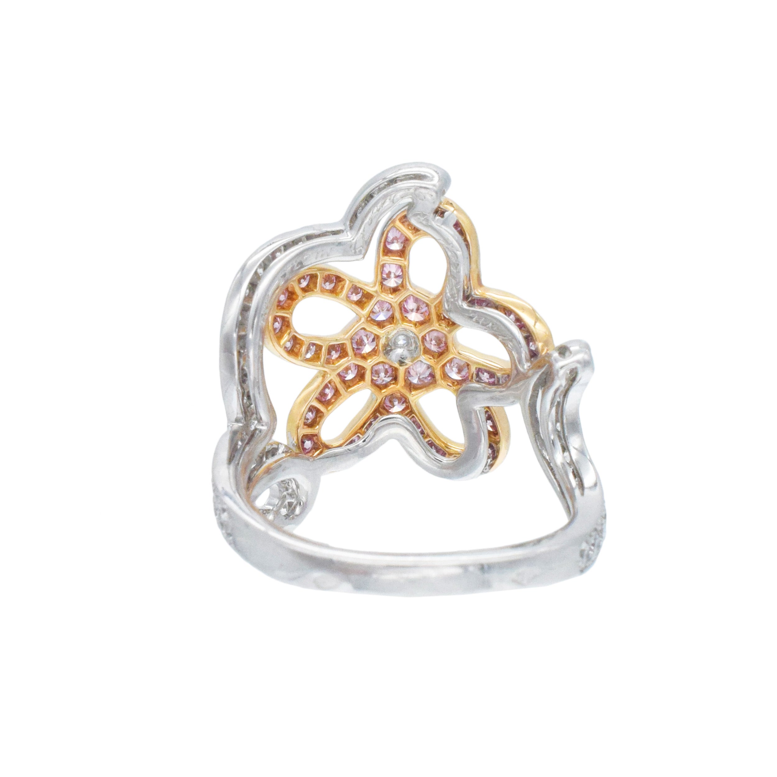 Van Cleef & Arpels Pink And White Diamond Floral-Motif Ring In Two Tone Gold