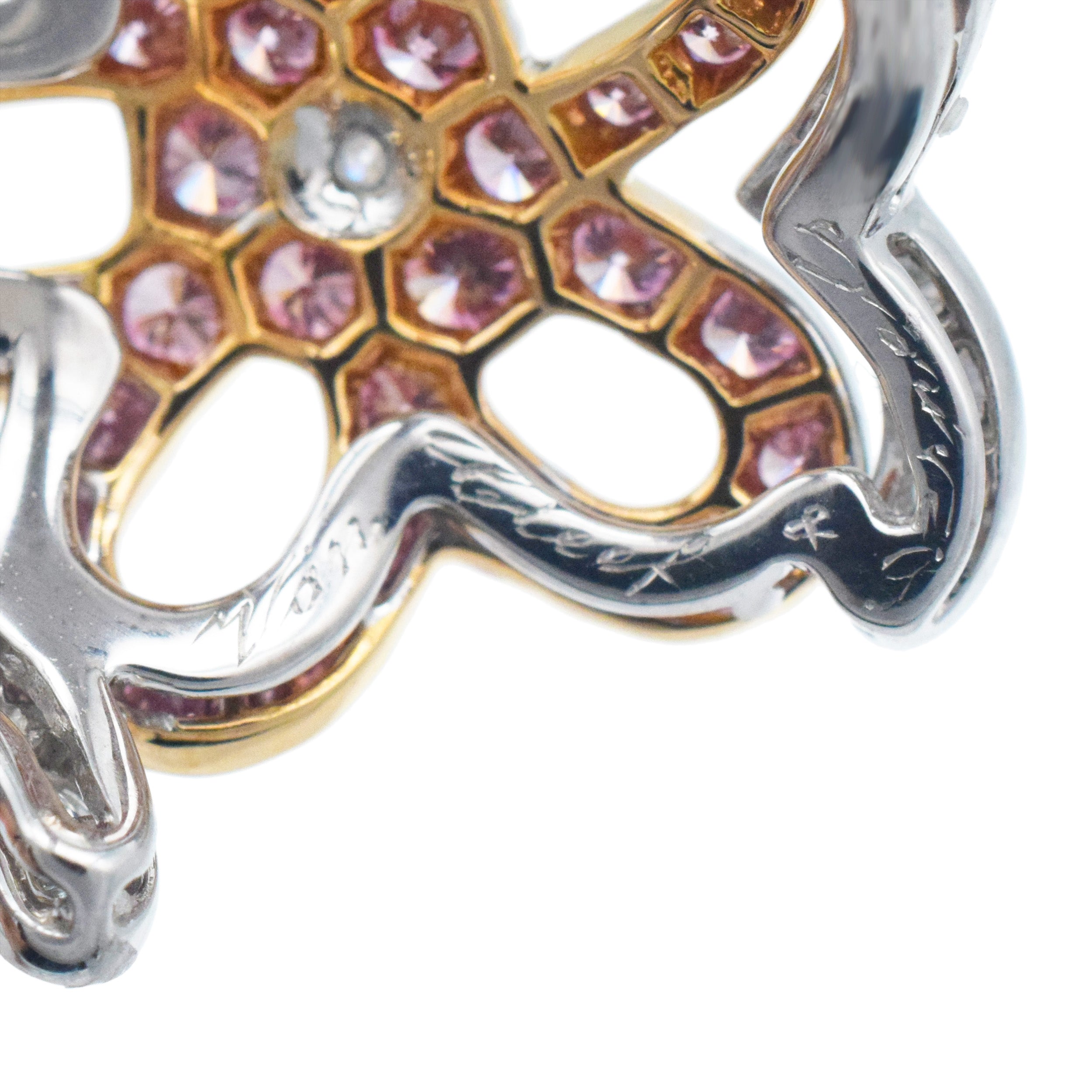 Van Cleef & Arpels Pink And White Diamond Floral-Motif Ring In Two Tone Gold