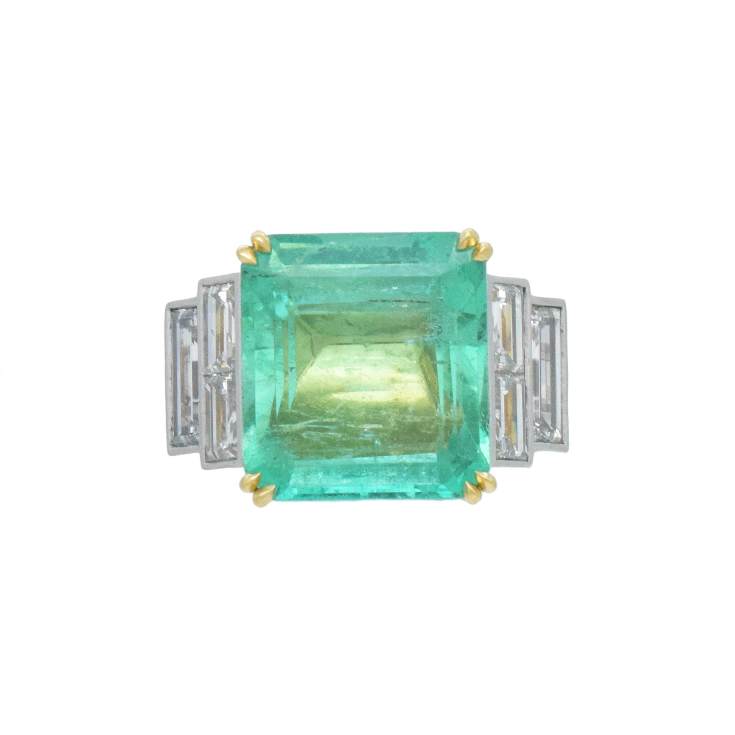 Emerald And Diamond Cocktail Ring In Platinum And 18k Yellow Gold
