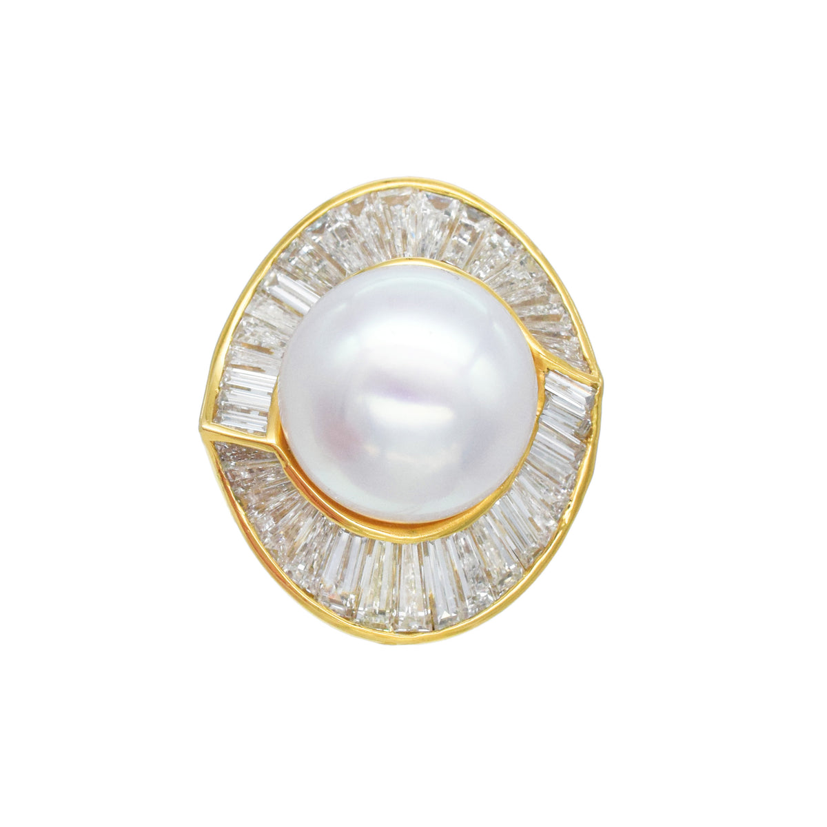 Harry Winston Vintage Pearl And Diamond Ring In 18k Yellow Gold Plated Platinum