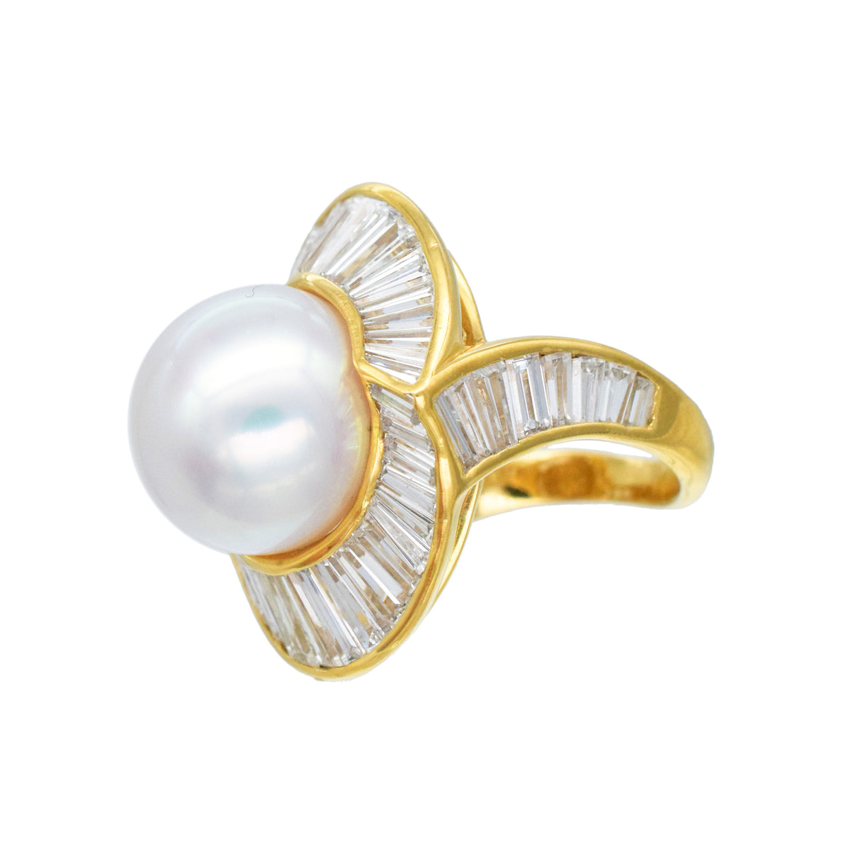 Harry Winston Vintage Pearl And Diamond Ring In 18k Yellow Gold Plated Platinum