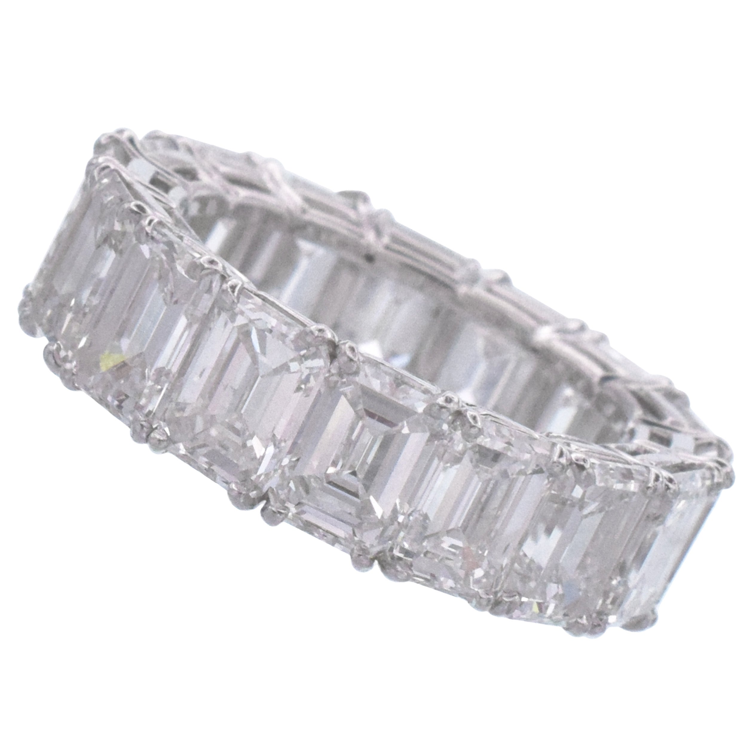 10.40ct Emerald Cut Diamond Eternity Band In Platinum, Size 6.5