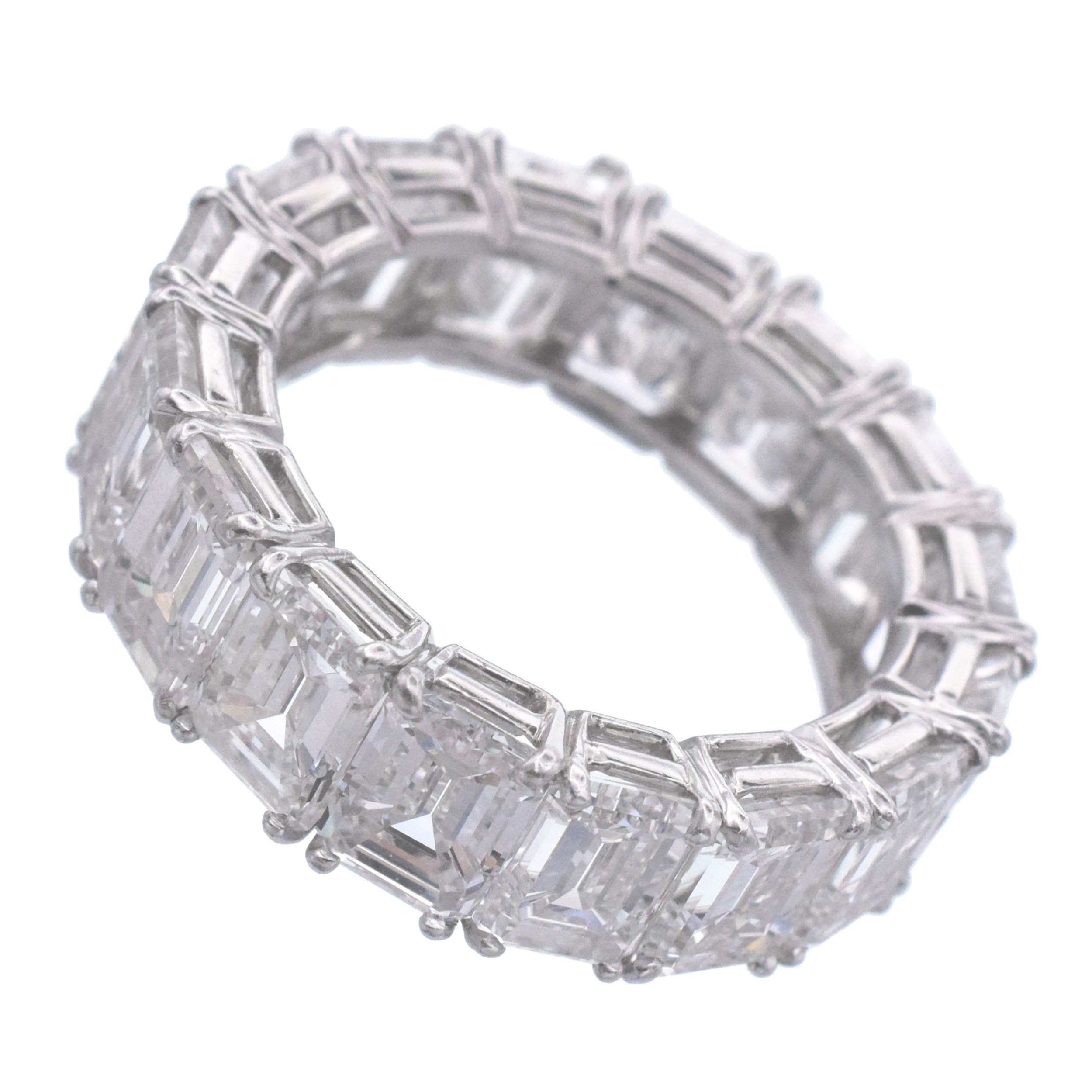 10.40ct Emerald Cut Diamond Eternity Band In Platinum, Size 6.5