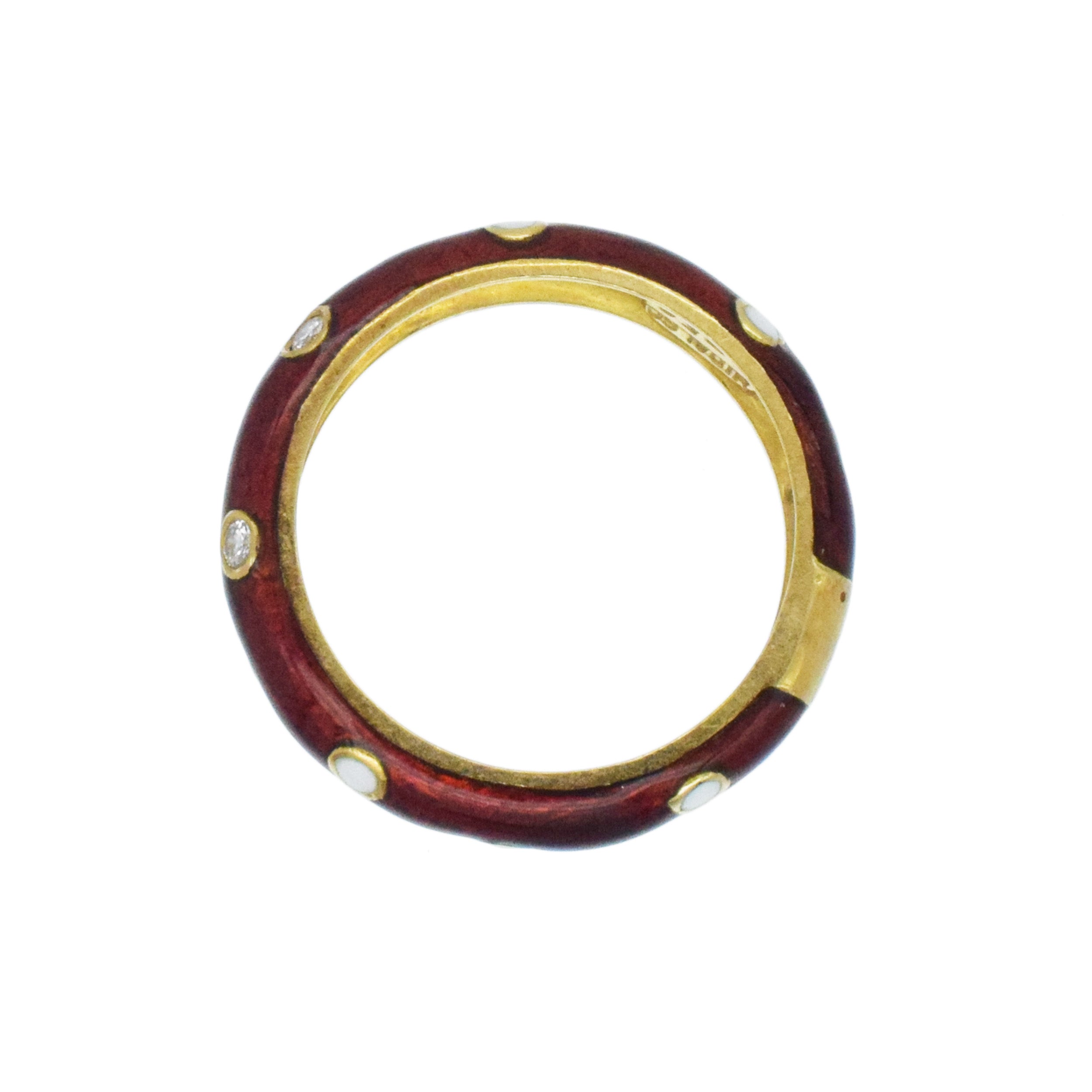 Hidalgo Diamond, Red And White Enamel Band In 18k Yellow Gold