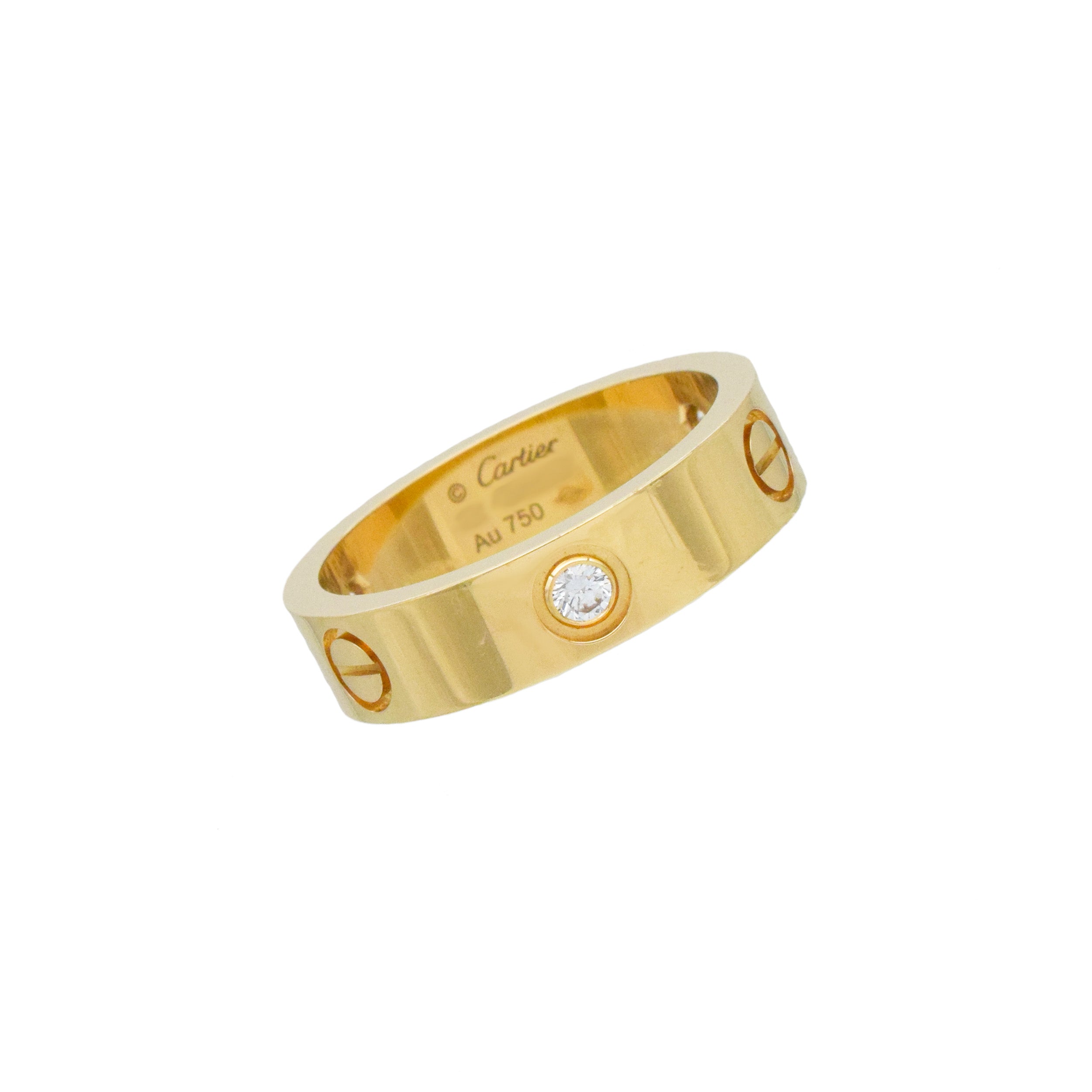 Cartier 3-diamond love ring in 18k yellow gold