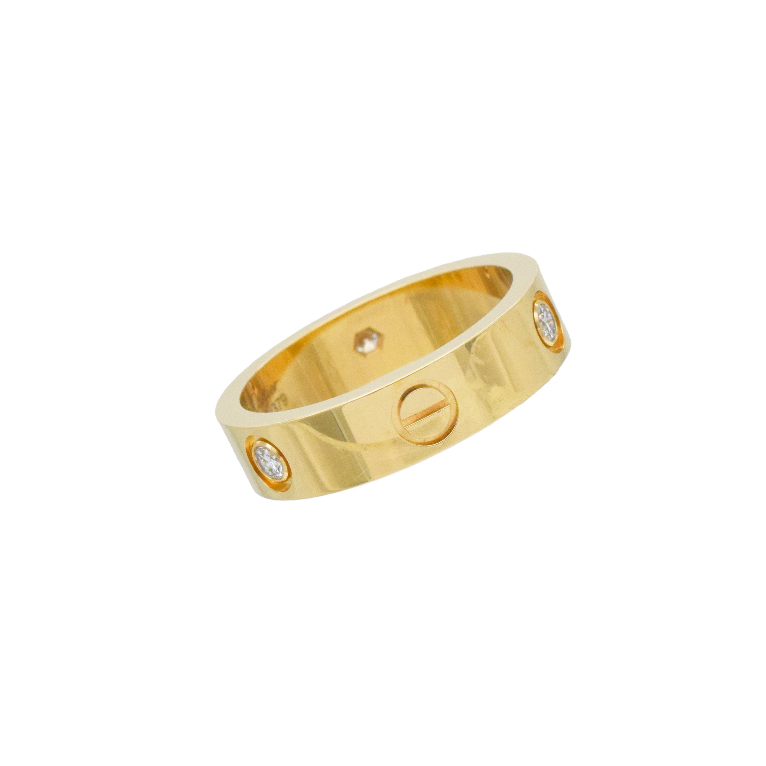 Cartier 3-diamond love ring in 18k yellow gold