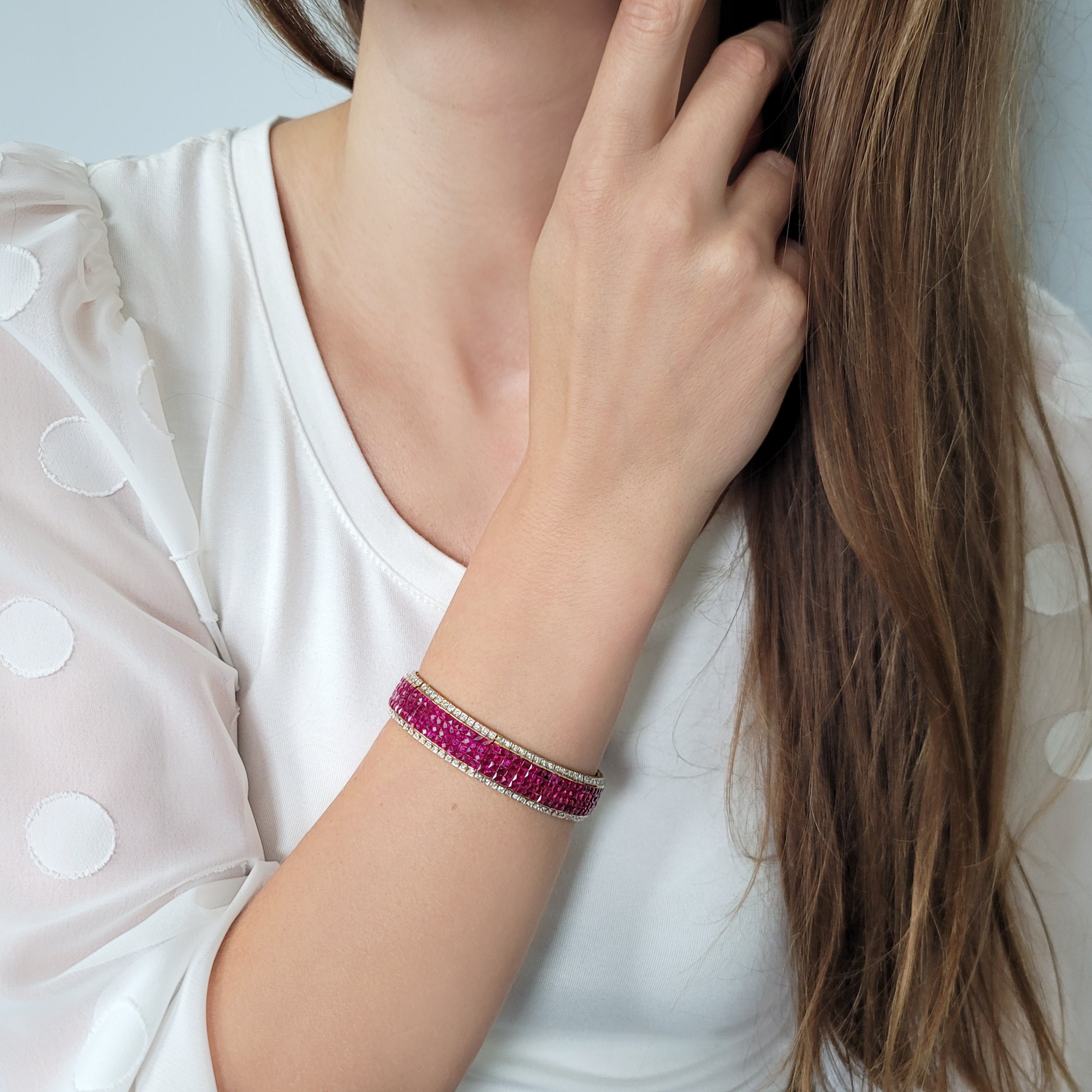 1990's Invisibly Set 30ct Ruby & 2ct Diamond Bracelet