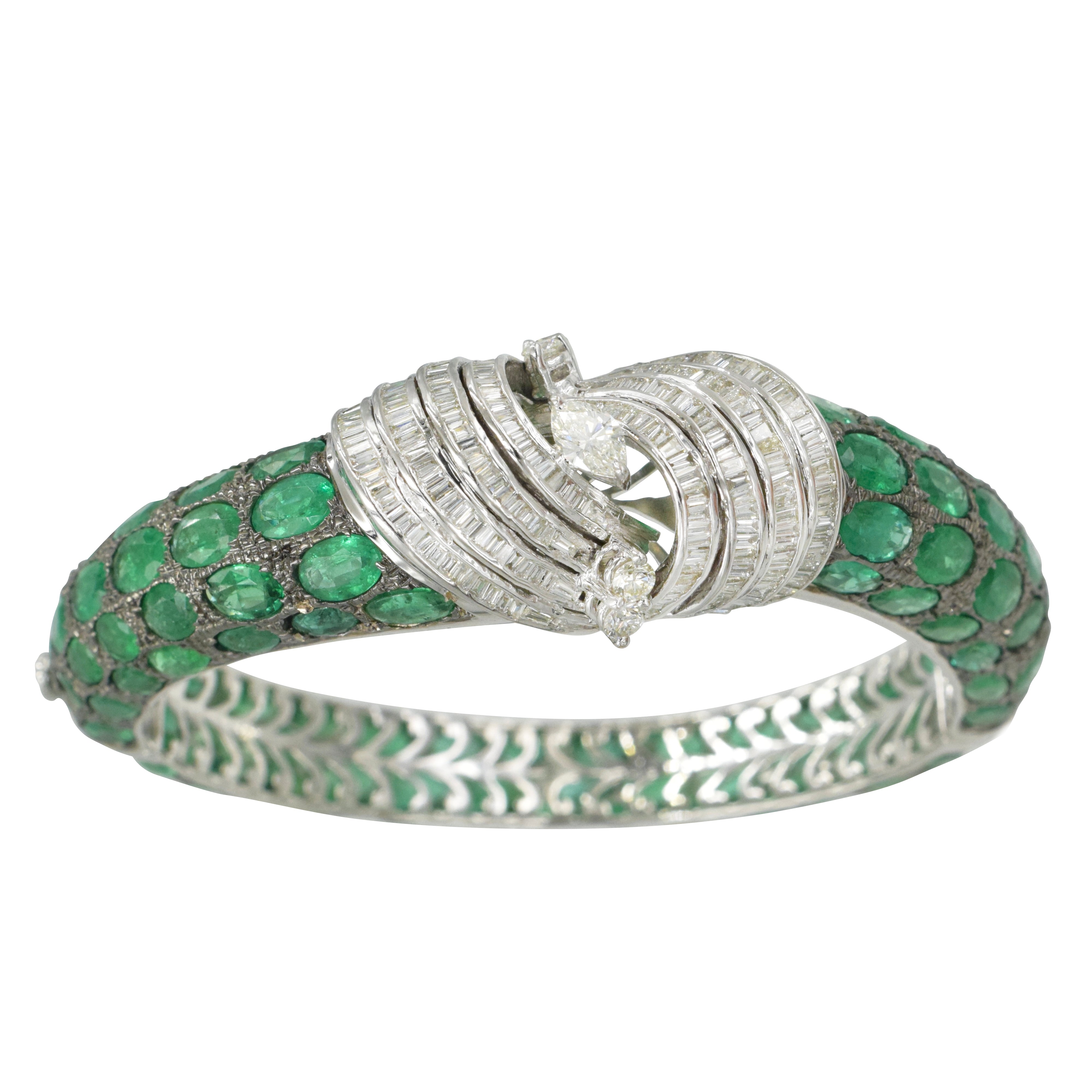 25ct Emerald & 3.10ct Diamond Bangle Bracelet