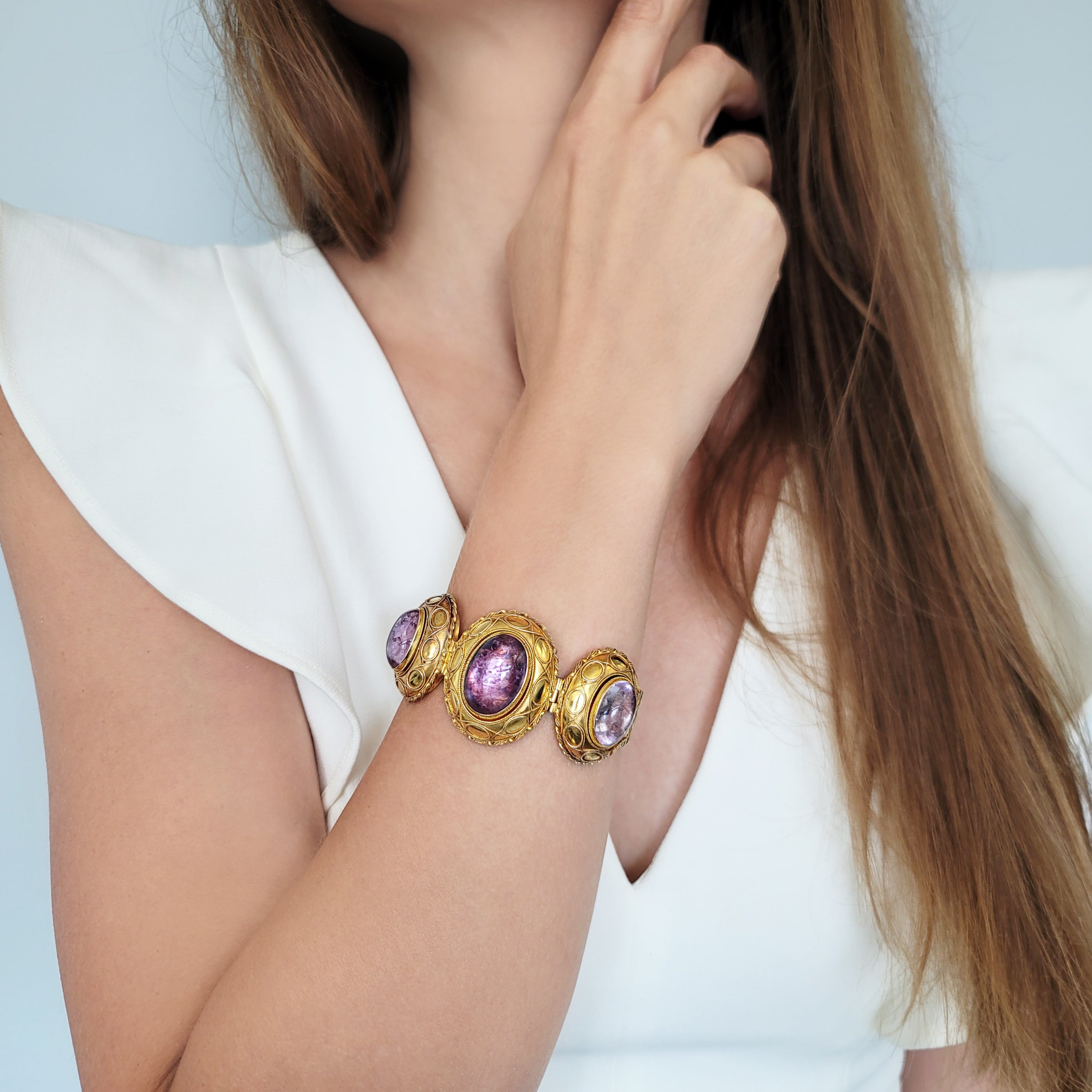 40ct Amethyst Bracelet in 14k Yellow Gold