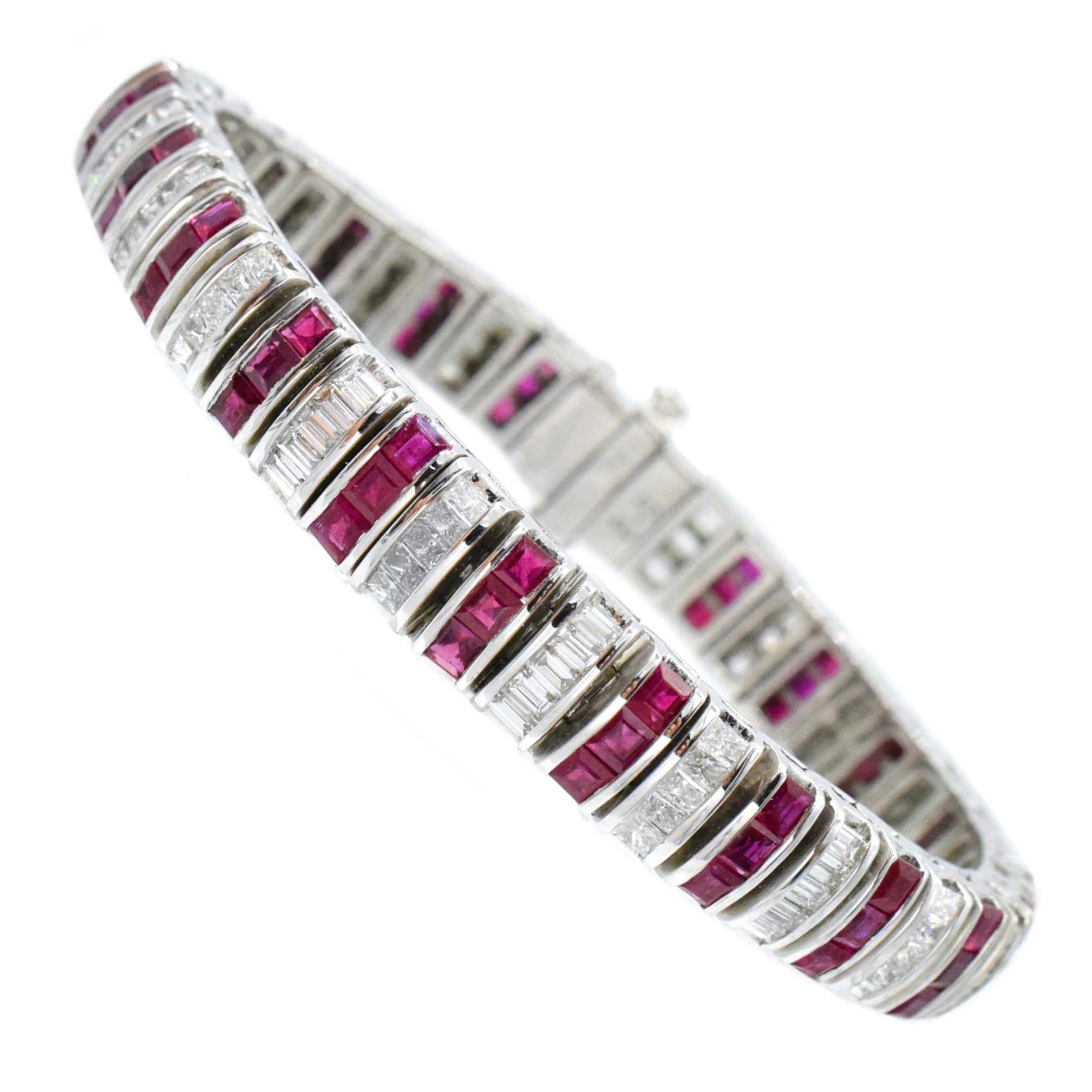 6ct Diamond & 9ct Ruby Line Bracelet in Platinum