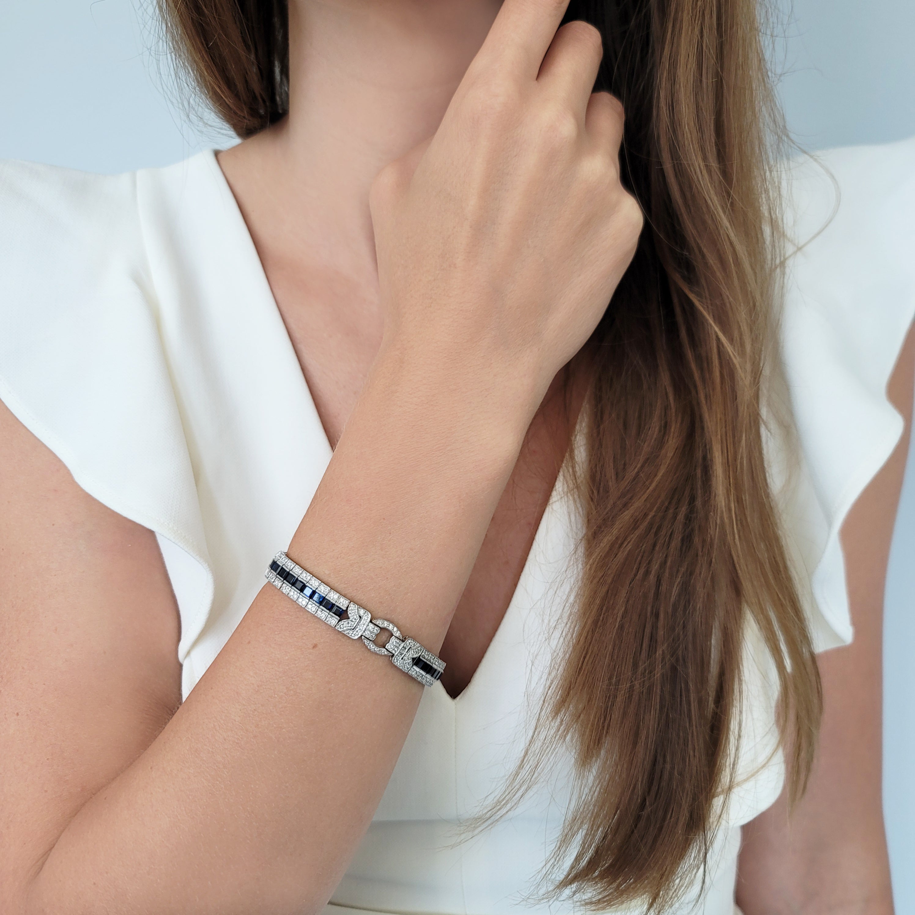 8.30ct Sapphire & 3.12ct Diamond Bracelet in Platinum