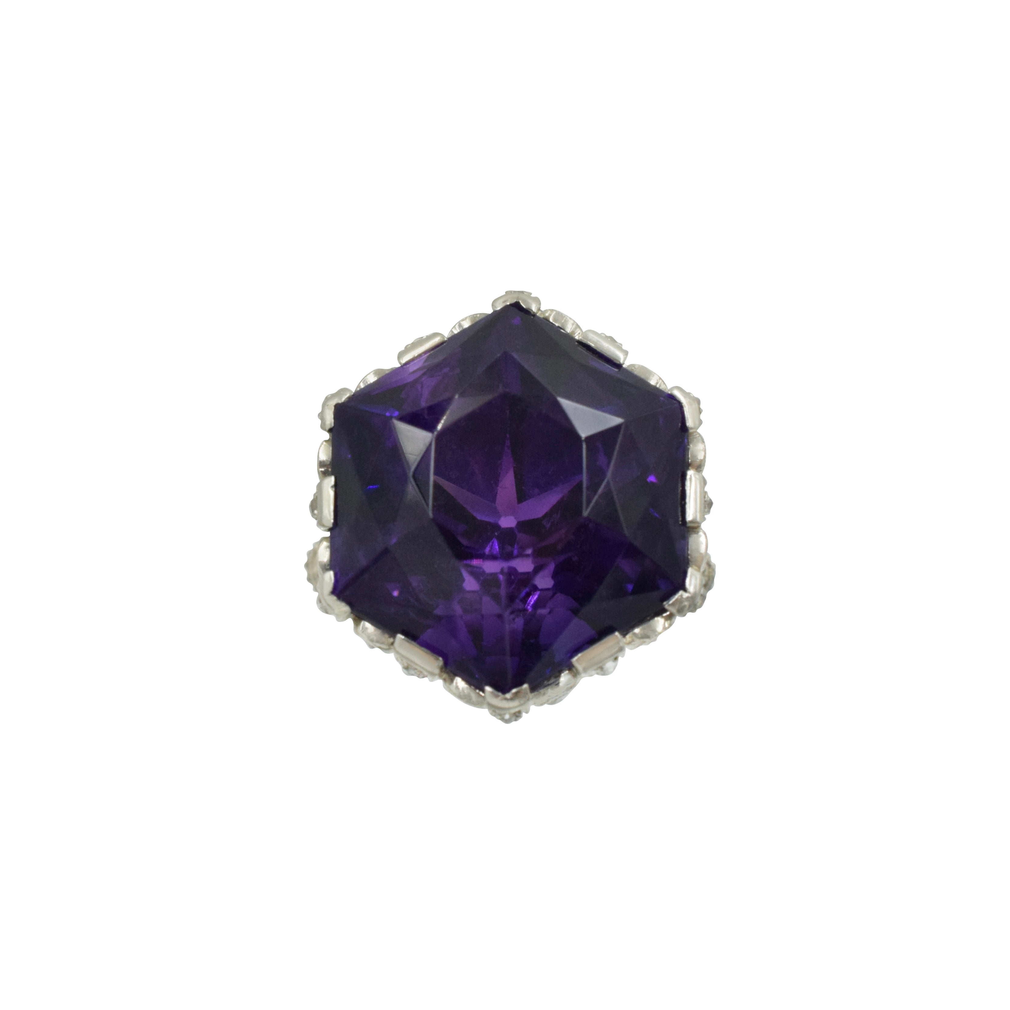 Antique 26.60ct Amethyst & Diamond Ring